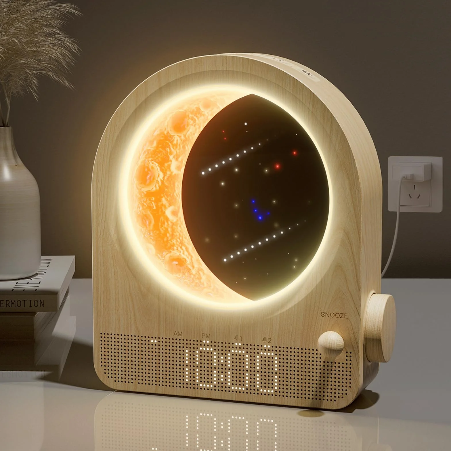 blonbar Budzik wschodu słońca, światło budzenia, lampka dotykowa, lampka nocna ze światłem meteorów, bezstopniowa ściemniana lampka nocna, 10 naturalnych dźwięków, odpowiednia dla rodziny, przyjaciół