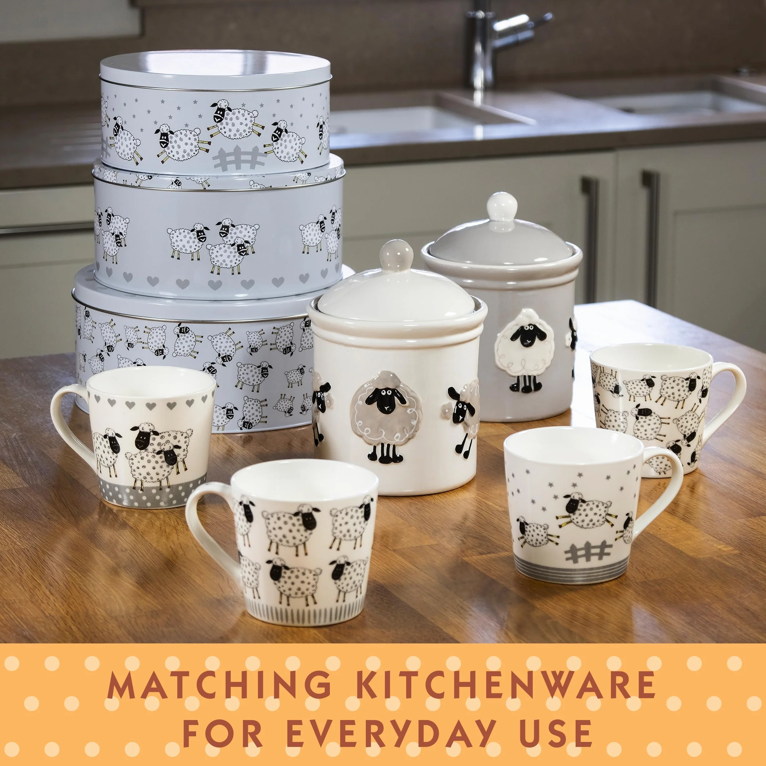 Ceramic Storage Jar with Lid for Kitchen Animal Themed Sheep Gifts for Women (White Jar)