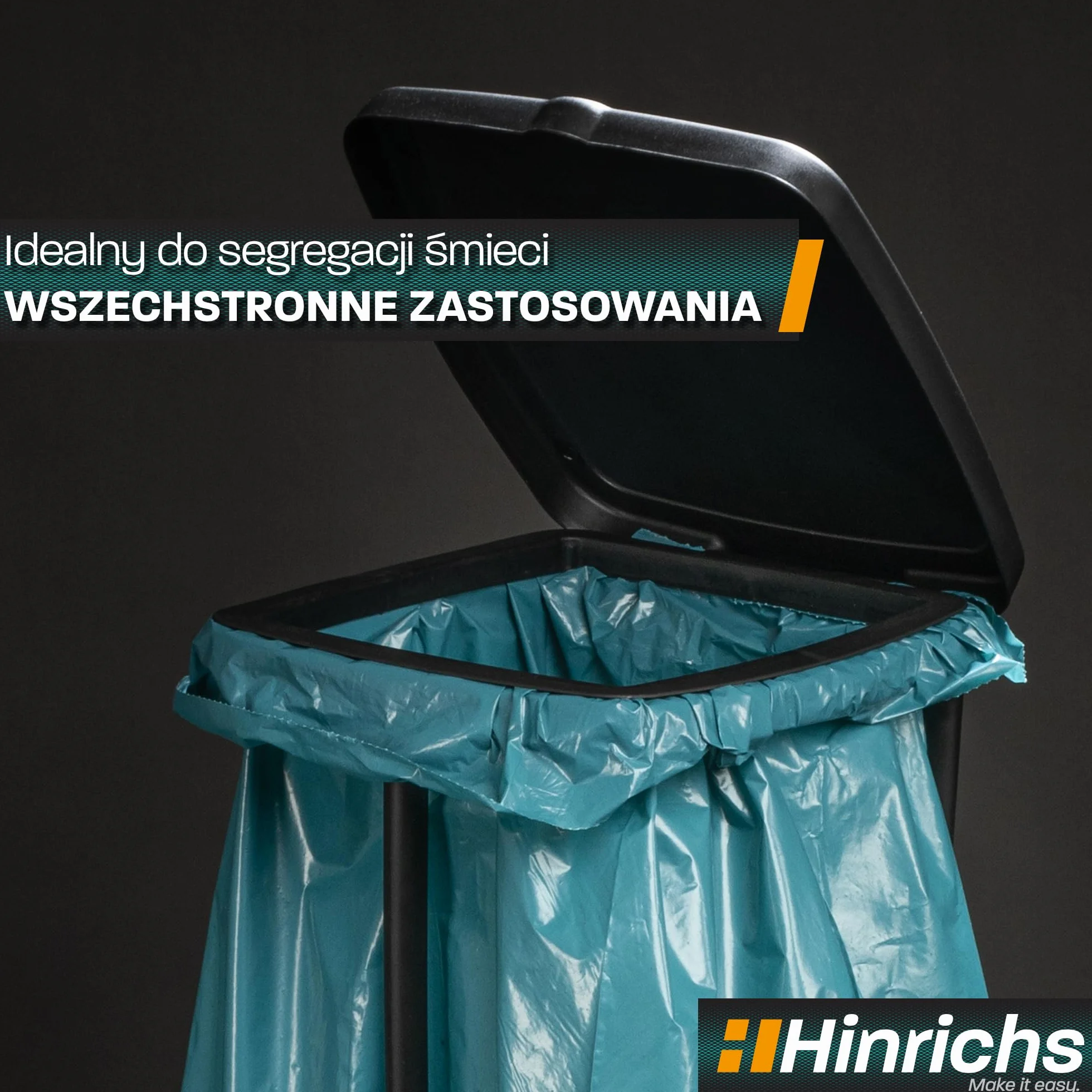 Hinrichs Stojak na Worki na Śmieci 120L - Uchwyt na Worki na Śmieci z regulacją Wysokości z Pokrywką do Worków na Śmieci 120L - Uchwyt na Worki na Śmieci z Pokrywą w Zestawie 2 Worki na Śmieci 120L