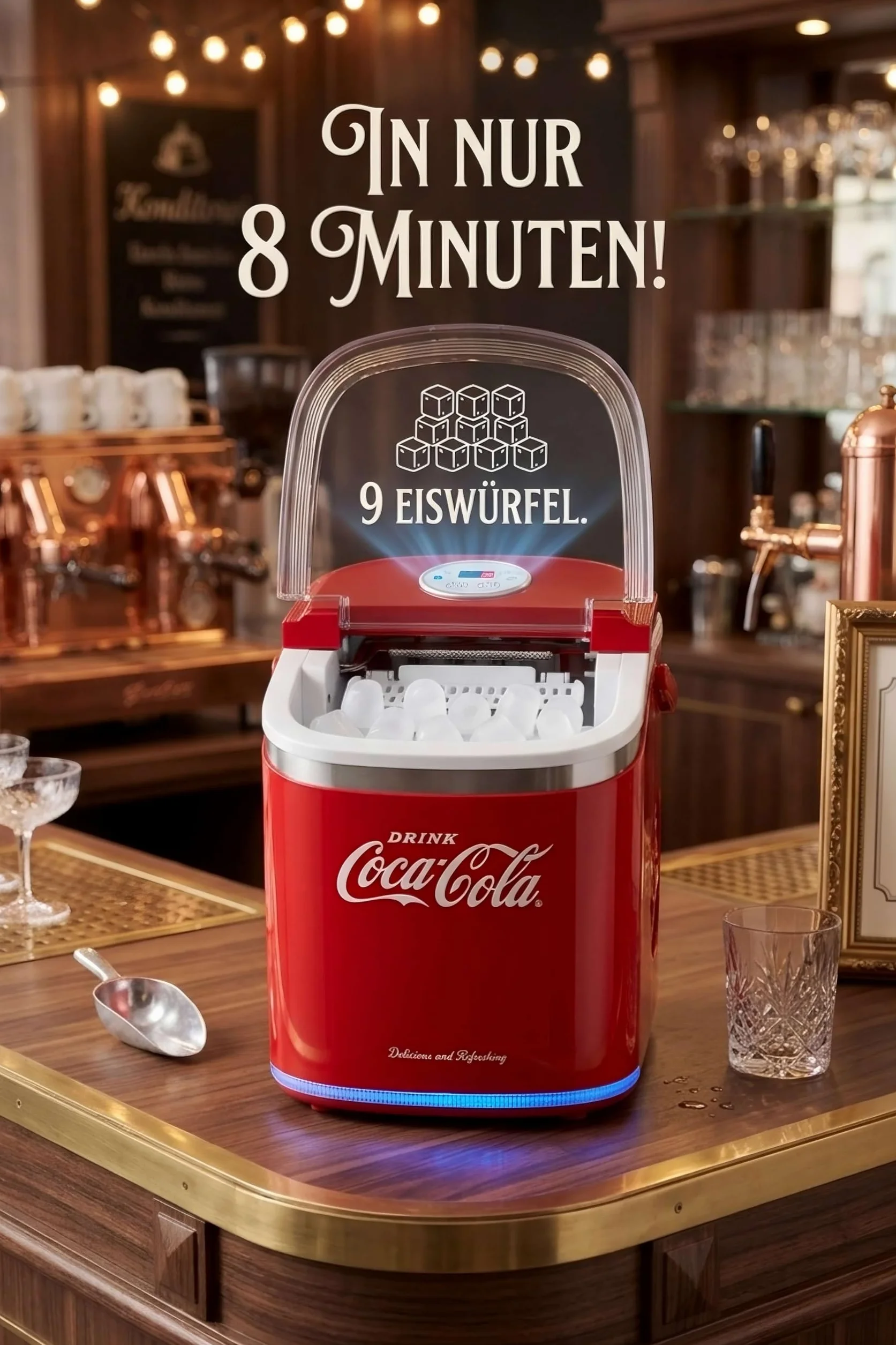 Salco Coca Cola kostkarka do lodu w kolorze czerwonym, 2 rozmiary kostek lodu, 12 kg na dzień, w stylu retro, czerwona, przenośna kostkarka do kostek lodu do koktajli, napojów i imprez