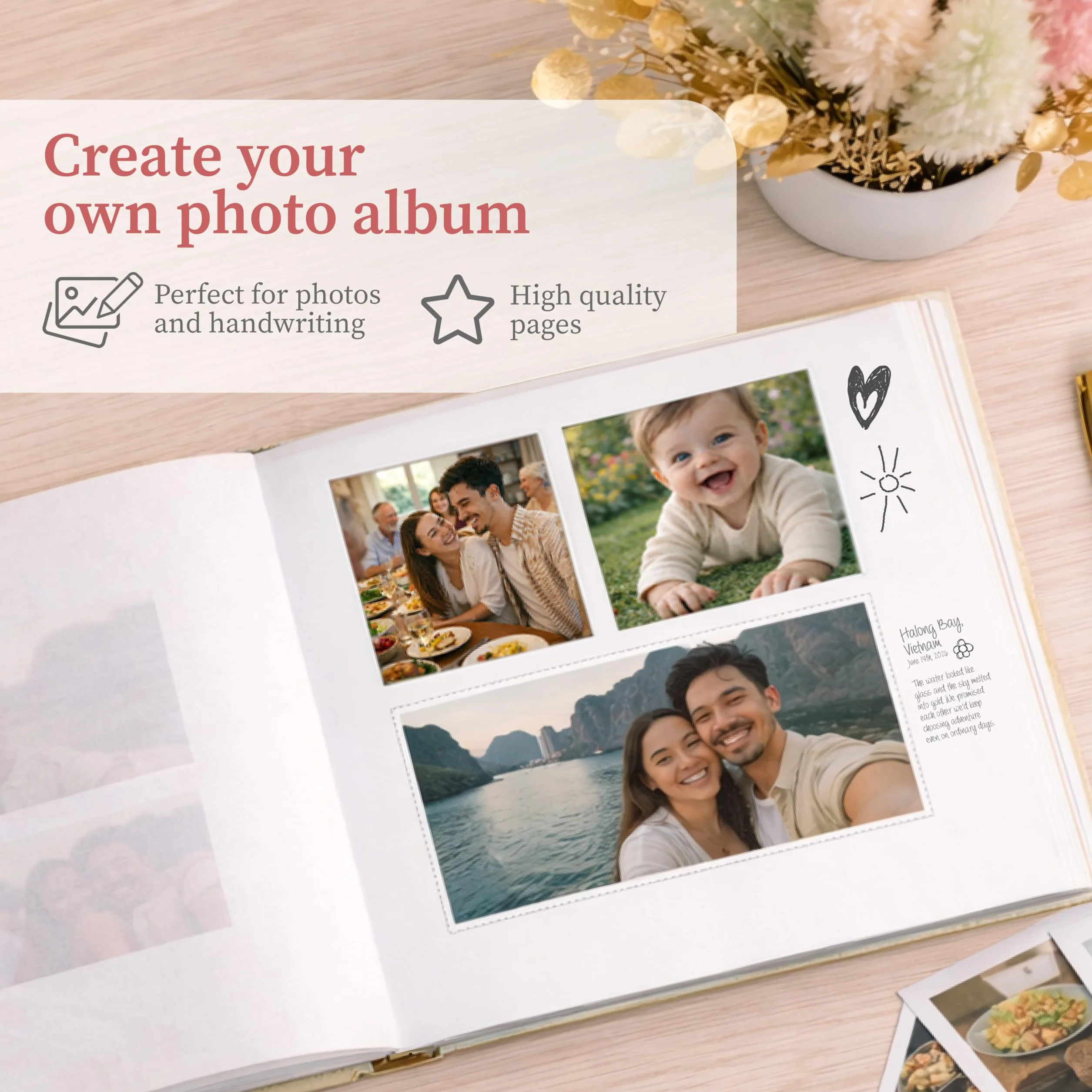 Zenacolor Blank Photo Album - 30x22 cm Beżowy lniany album na zdjęcia - 50-stronicowy album na zdjęcia z miejscem na 150 zdjęć