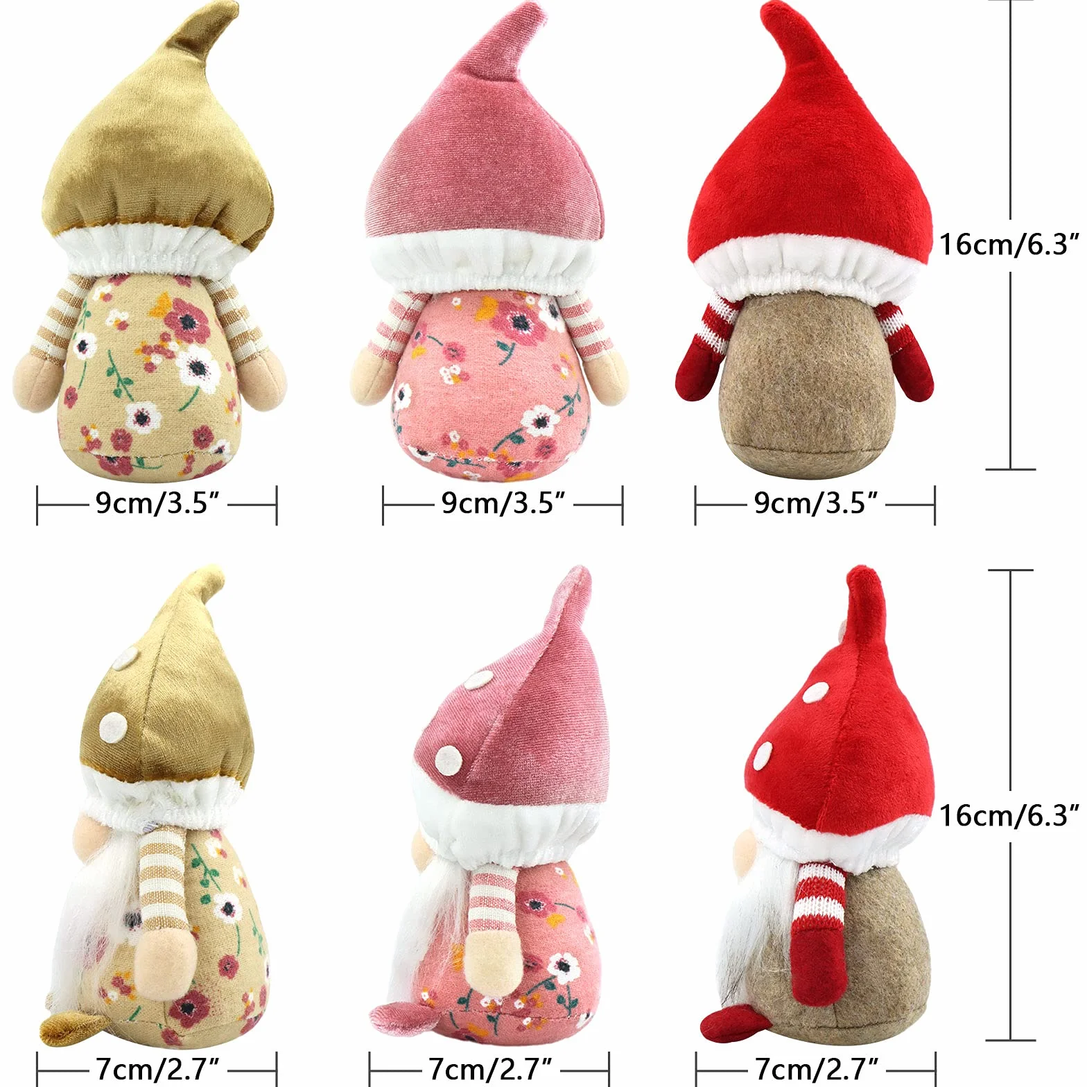 Gehydy Zestaw 3 letnich ozdób grzybowych Gonk, krasnal ręcznie robiony, skandynawski Tomte, wiejski wystrój do domowej kuchni