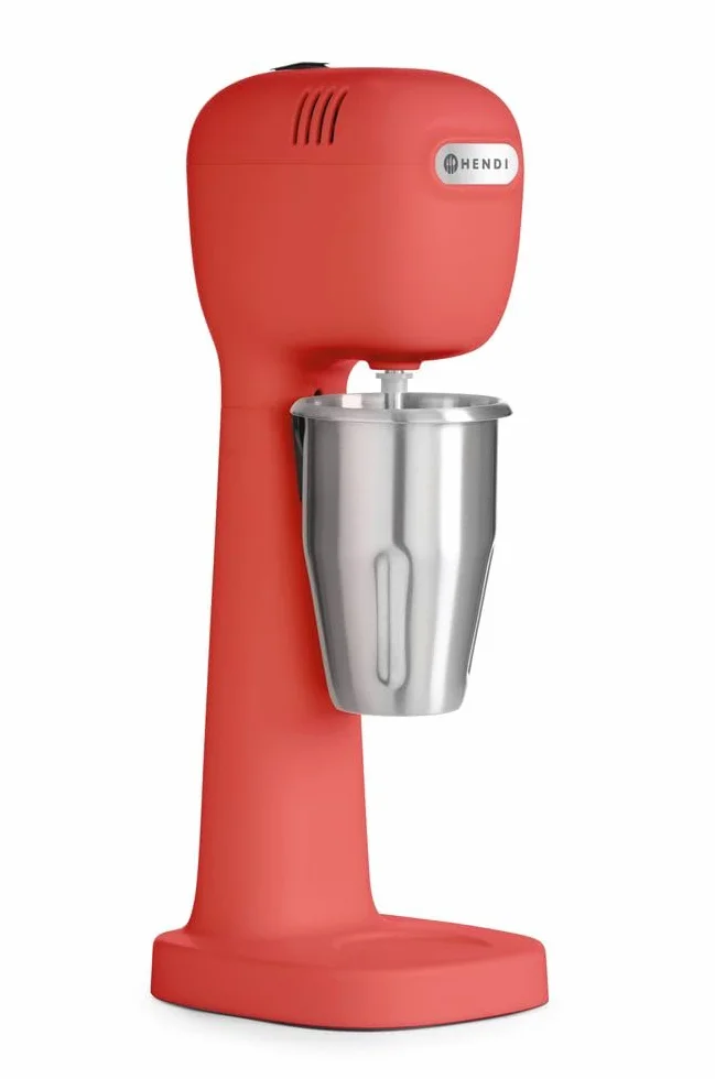 HENDI Mikser do koktajli mlecznych, w tym 2 kubki, 4 mieszadła, do koktajli mlecznych, Freddo Cappuccino, frappés, mikser do napojów, 0,5L, 230V/400W, 170x196x(H)490mm, ABS, stal nierdzewna, czerwony