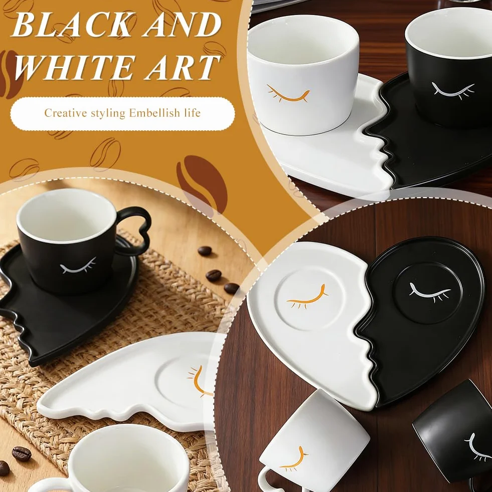 Filiżanki dla partnerów, zestaw 2 filiżanek do kawy z motywem pocałunku, 200 ml, ceramiczne filiżanki dla par, prezent zaręczynowy dla obojga, porcelanowe prezenty ślubne