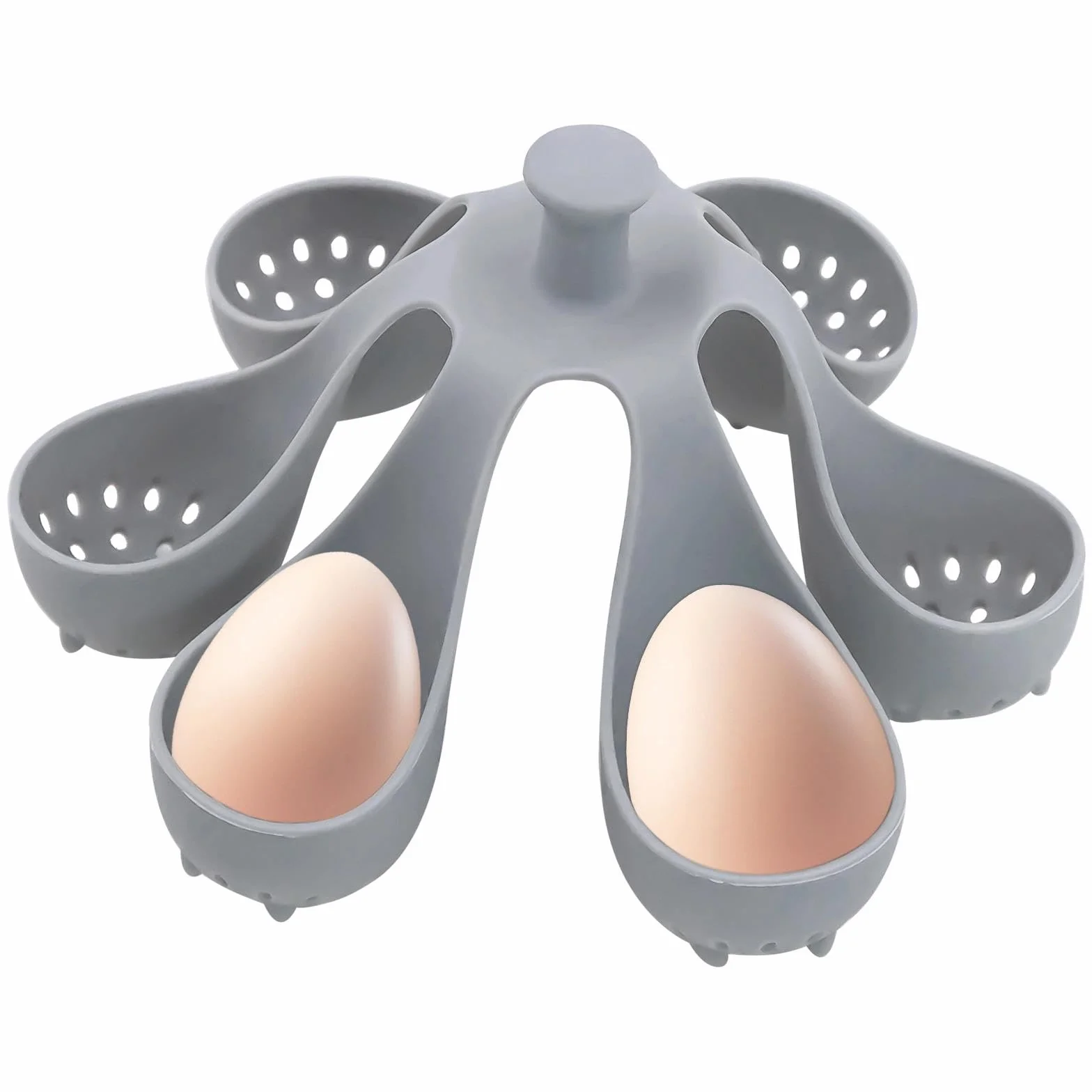 Silicone Egg Boiler Rack, pojemnik na jajka, gotowanie na parze, akcesoria do gotowania na parze, 6 komór, silikonowa taca na jajka, gadżet, szary