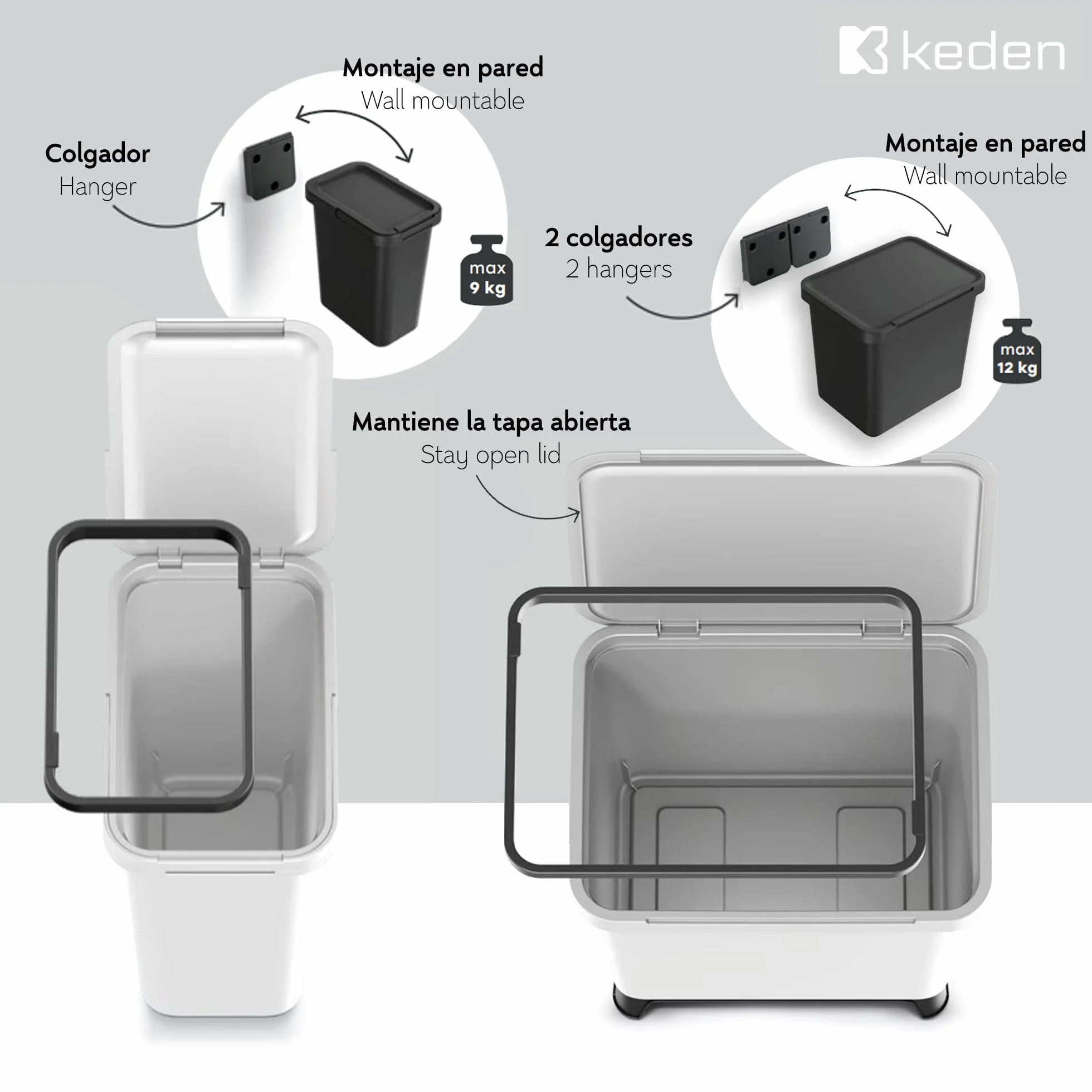 Kosz do recyklingu w kształcie kwadratu 12L biały KEDEN