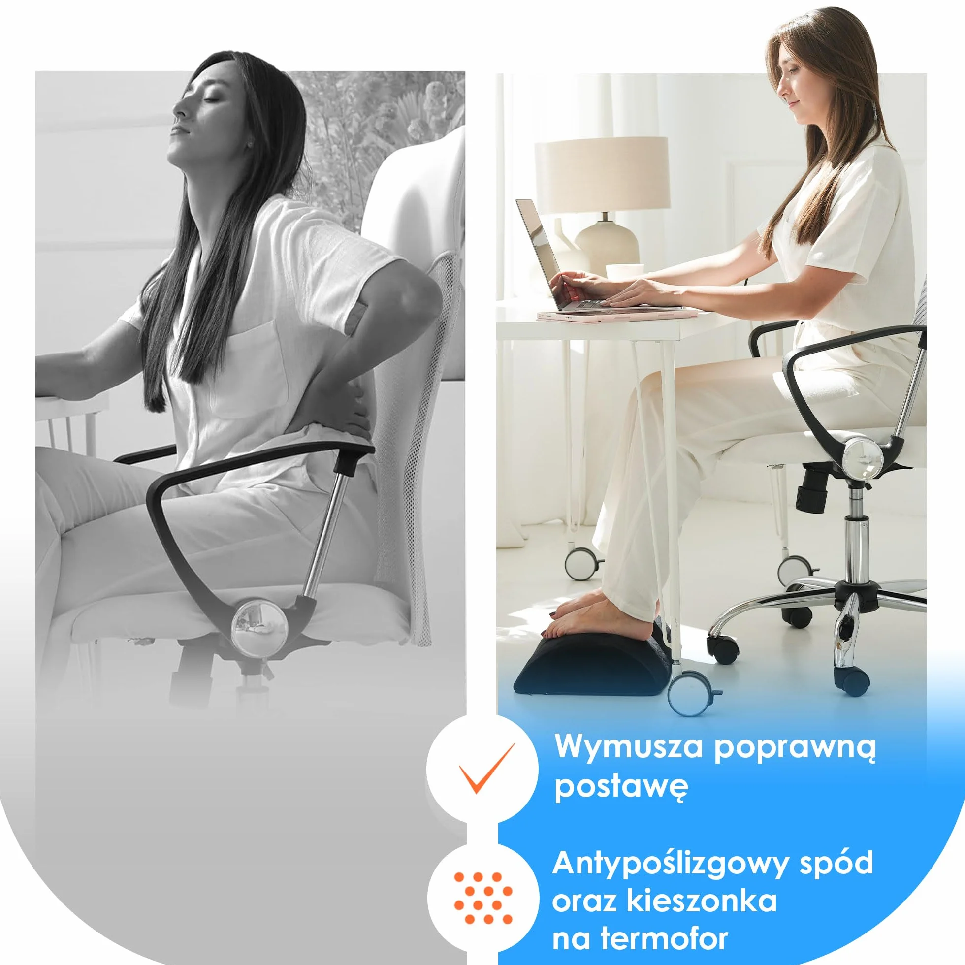 Podnóżek na biurko – ergonomiczny podnóżek i podnóżek do biura i biura domowego, podnóżek pod biurkiem, akcesoria biurowe, test bardzo dobry, certyfikat Oeko-Tex