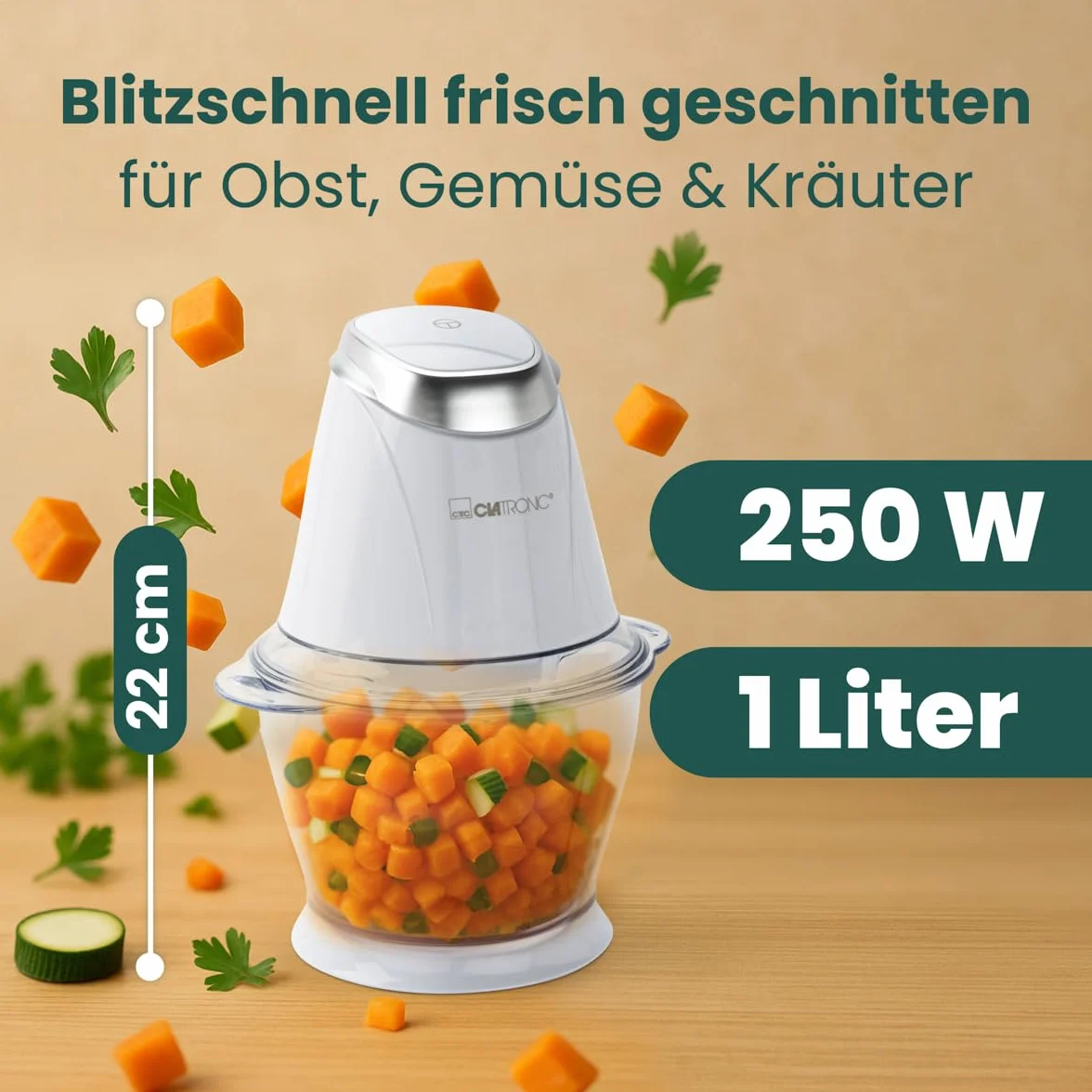 Uniwersalny rozdrabniacz Clatronic MZ 3579, 2 w 1 i kruszarka do lodu w jednym, 250 W, biały