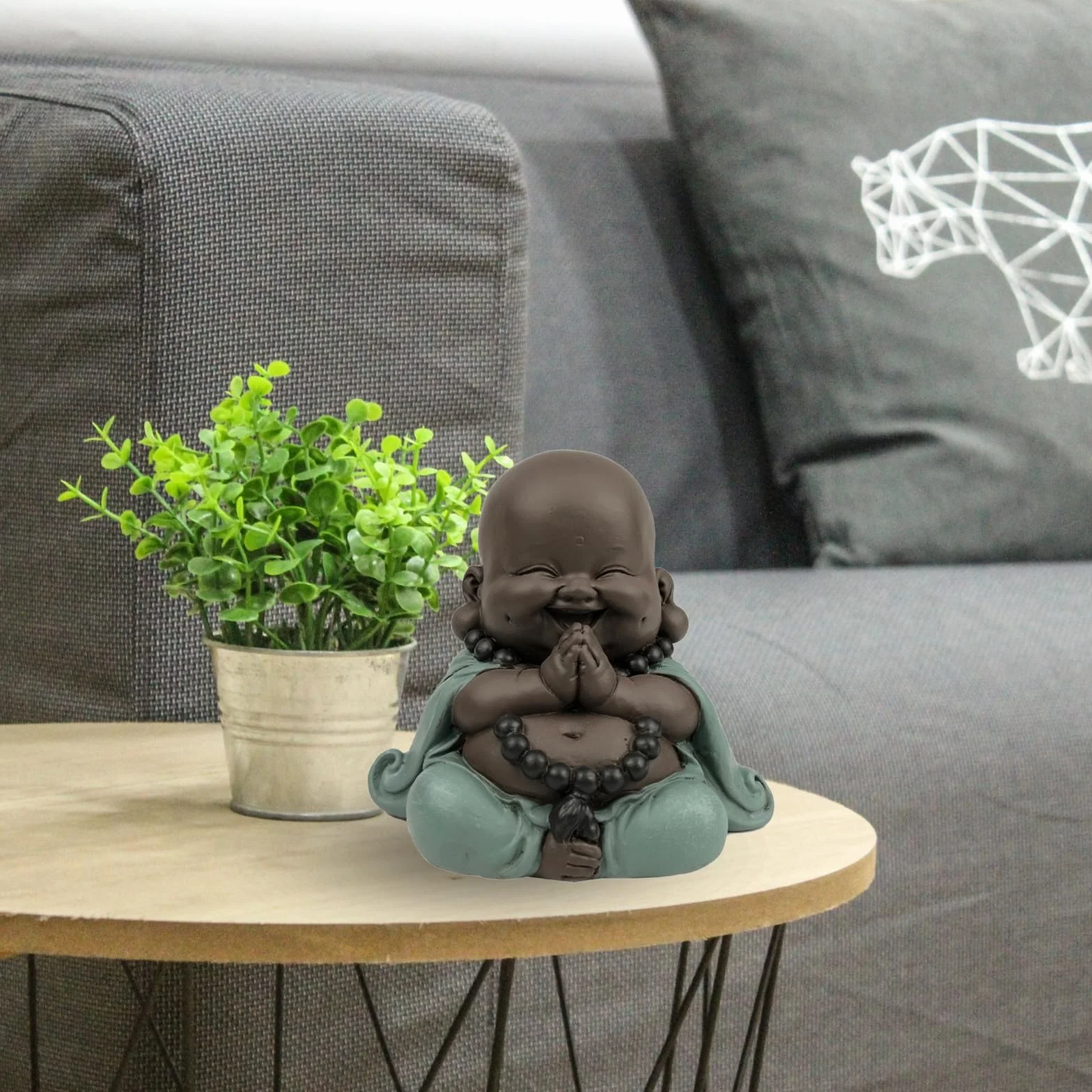 Statua Boudha Szczęśliwy Stojak - Dekoracja Zen i Feng Shui - aby stworzyć relaksującą i duchową atmosferę - Oryginalny pomysł na prezent - szerokość: 9 cm - Kolor: Zielony i brązowy - Zen'Light