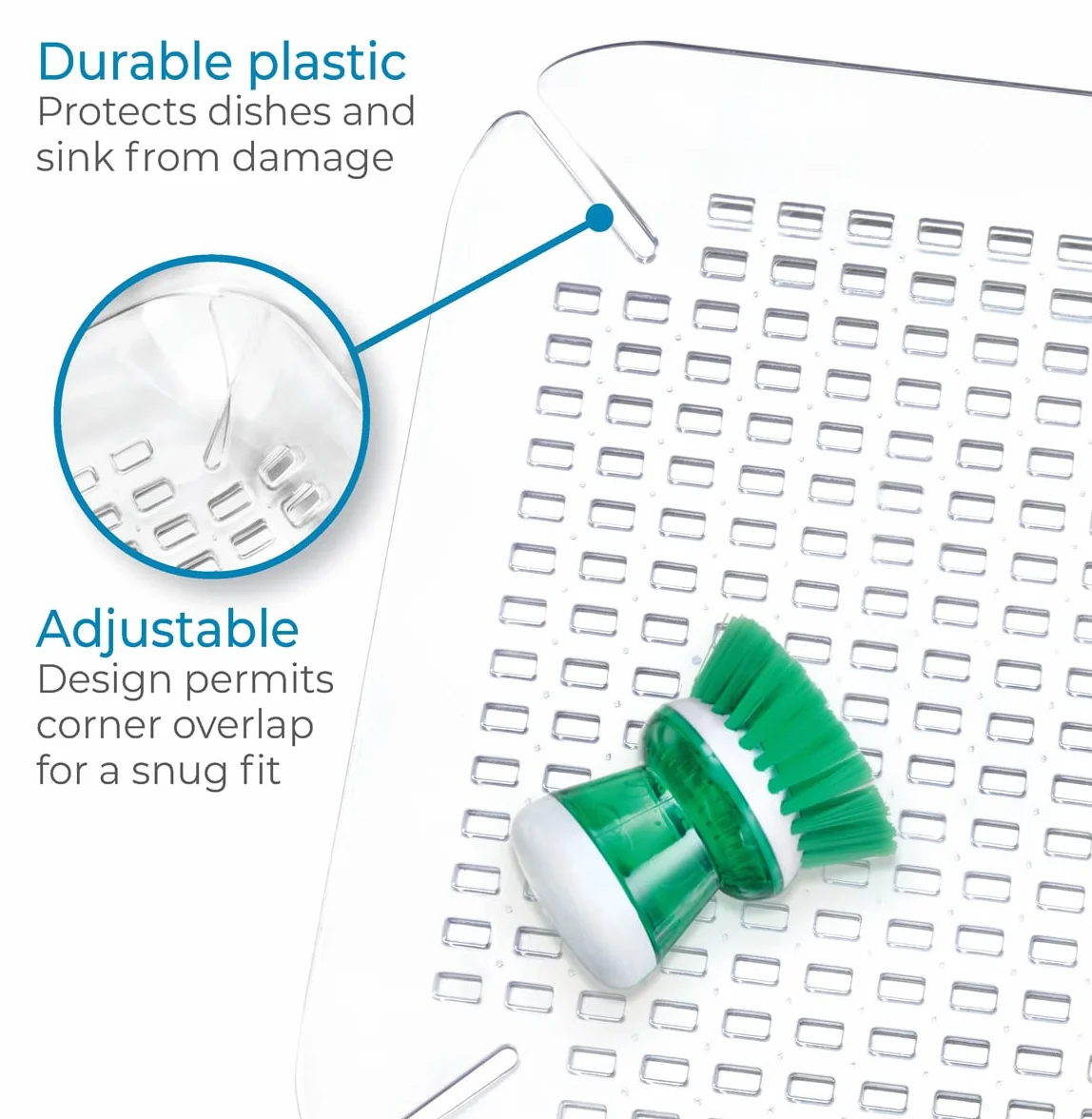 IDesign mata dolna zlewozmywkowa, duża plastikowa mata do mycia naczyń PVC do zlewu lub zlewu, mata zlewozmywkowa o strukturze siatkowej sprzyjającej przepływowi, przezroczysty