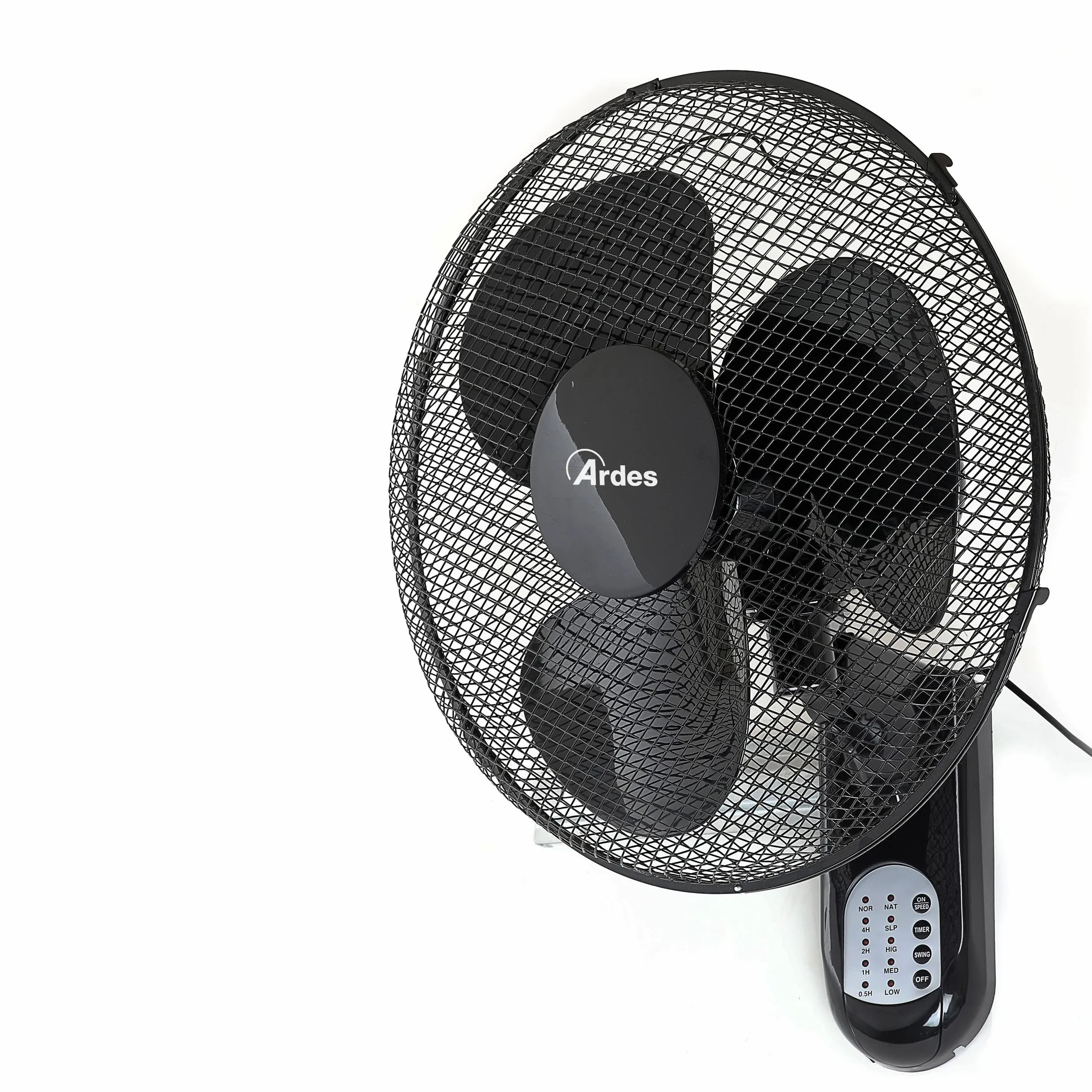 ARDES - Wentylator ścienny z 3 obrotowymi łopatkami (40 cm), pilot zdalnego sterowania, automatyczna oscylacja, regulowany timer i 3 poziomy prędkości, wentylator ścienny, czarny AR5W40R