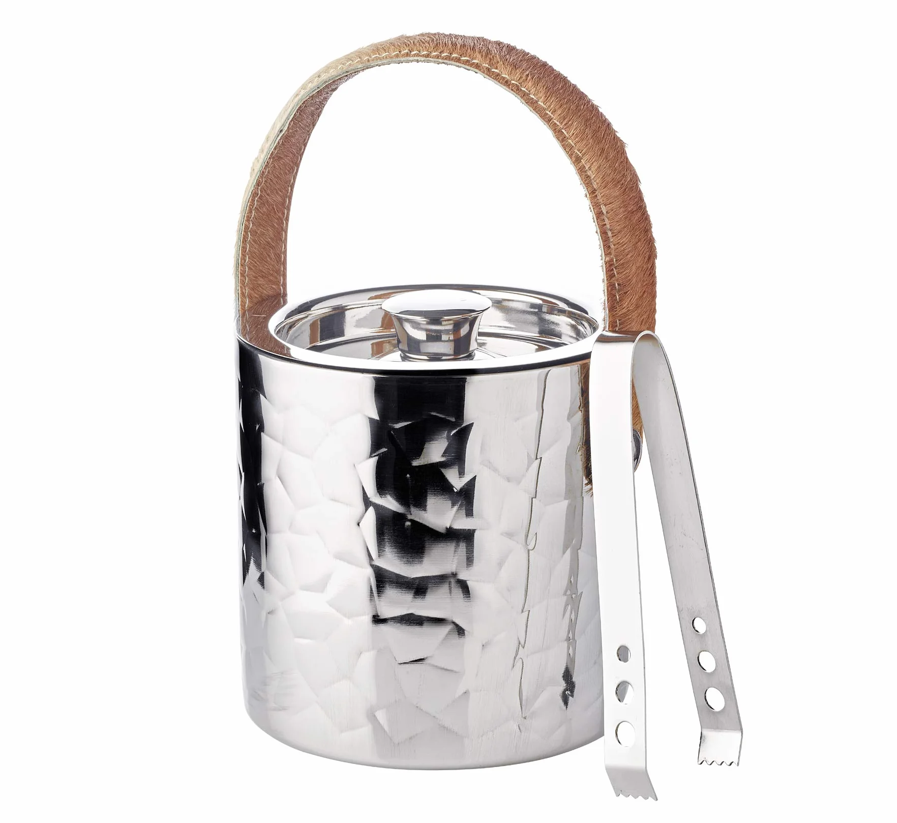 EDZARD Capri, pojemnik na kostki lodu z pokrywką, wysokość 17 cm, stal nierdzewna polerowana na wysoki połysk z dekoracyjnym efektem młotka (do kostek lodu w zestawie ze szczypcami do lodu i sitkiem