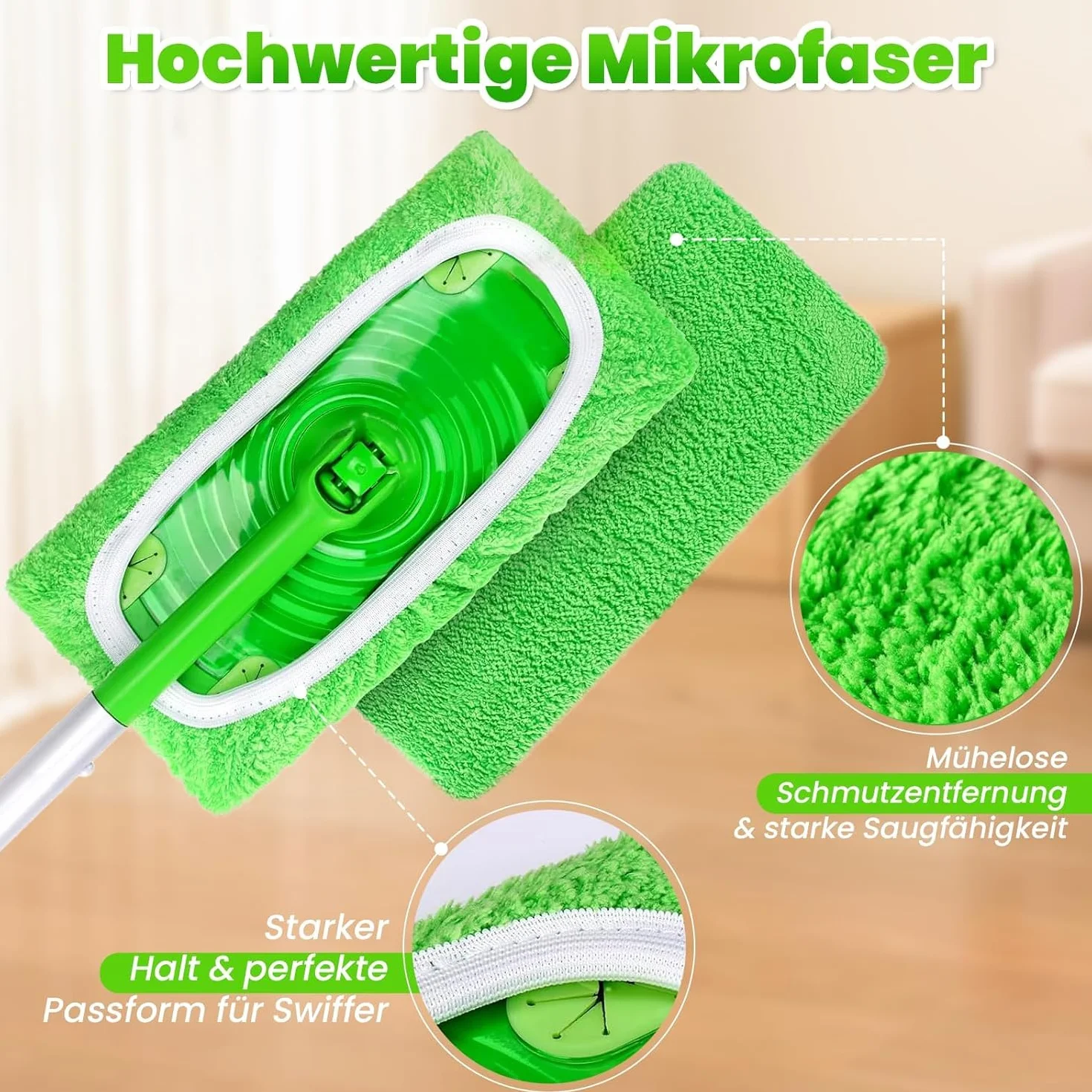12 Sztuk Ściereczek do Swiffer Mopa Wielorazowych i Możliwych do Prania – Mikrofibra na Sucho i Mokro – Kompatybilne ze Swiffer Zestawem Startowym – Do Podłóg Twardych i Drewnianych