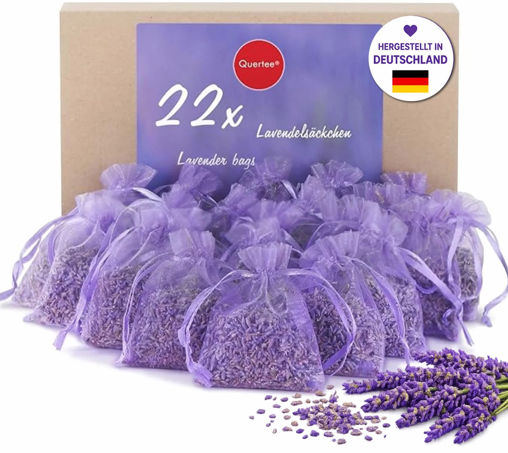 Quertee 22 x 6 g saszetka lawendowa jako saszetka zapachowa z pachnącą lawendą - ochrona przed molem w szafce - lawenda do spania i relaksu