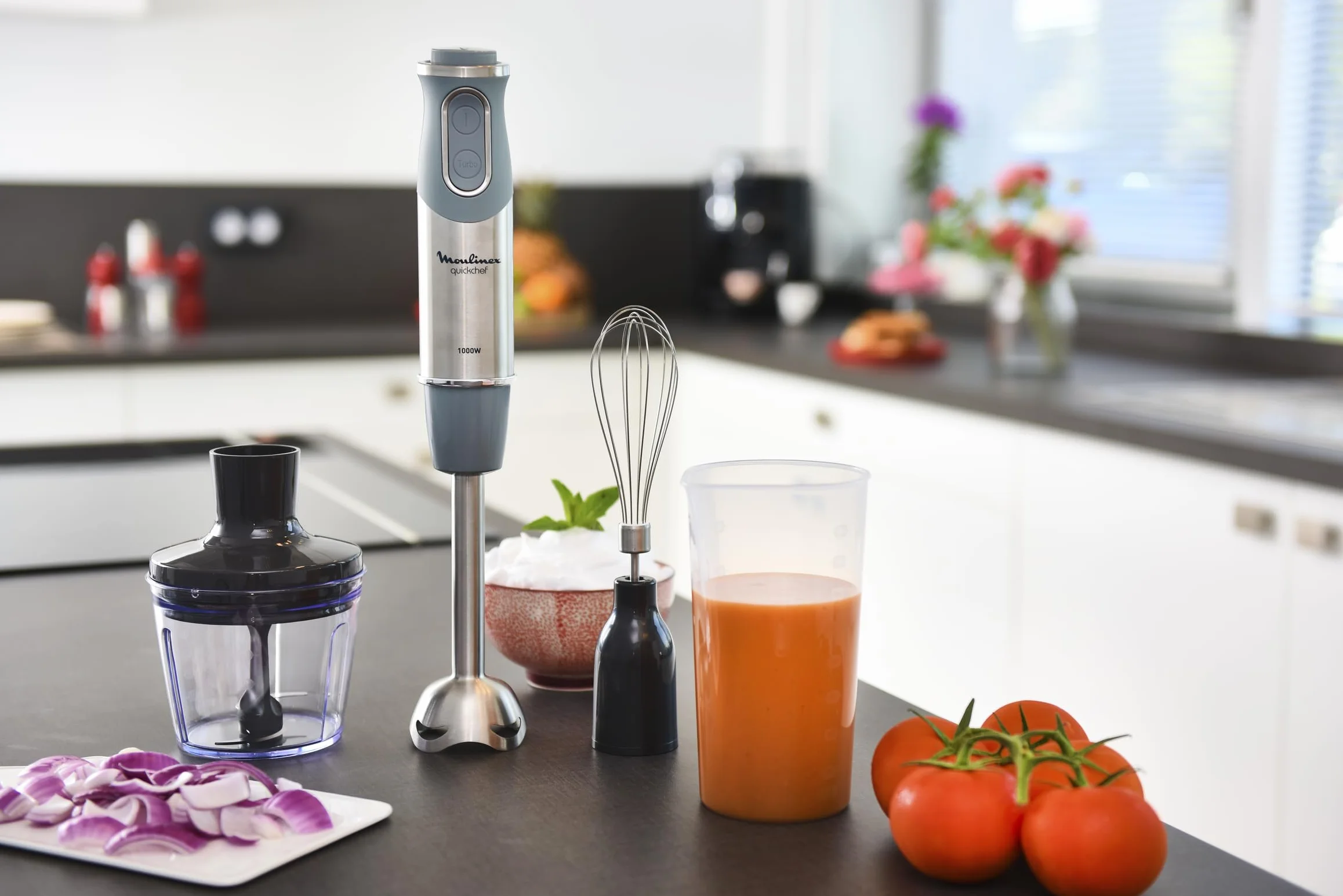 Moulinex Quick chef Quickchef blender ręczny z 3 akcesoriami, stal nierdzewna, 10 prędkości, 1000 W