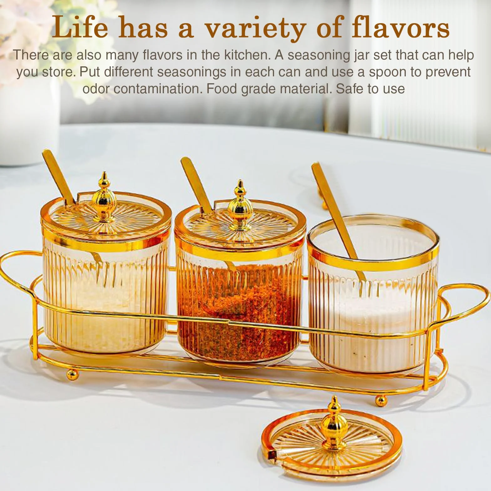 Seasoning Jars Airtight Storage Pot Set, Condiment Bottles with Lid and Spoon Sugar Salt Spices, Compact Seasoning Organizer for Kitchen Pantry Restaurant Fridge Camping Drawe