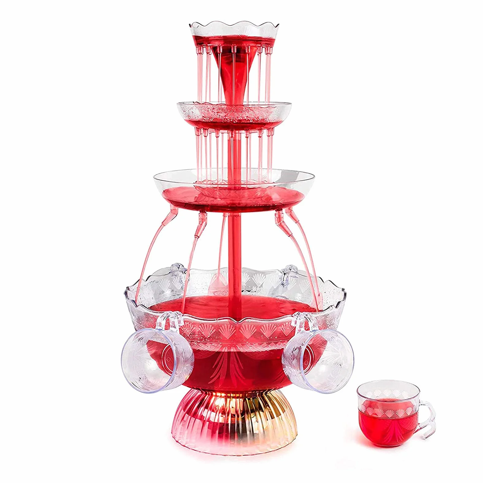 3-Tier Party Vino Fontanna, Plastic LED LED Fountain Fountain z 5 szklankami, do gry w stylu vintage/Bar/Home Party Użyj, posiada 1,5 galona