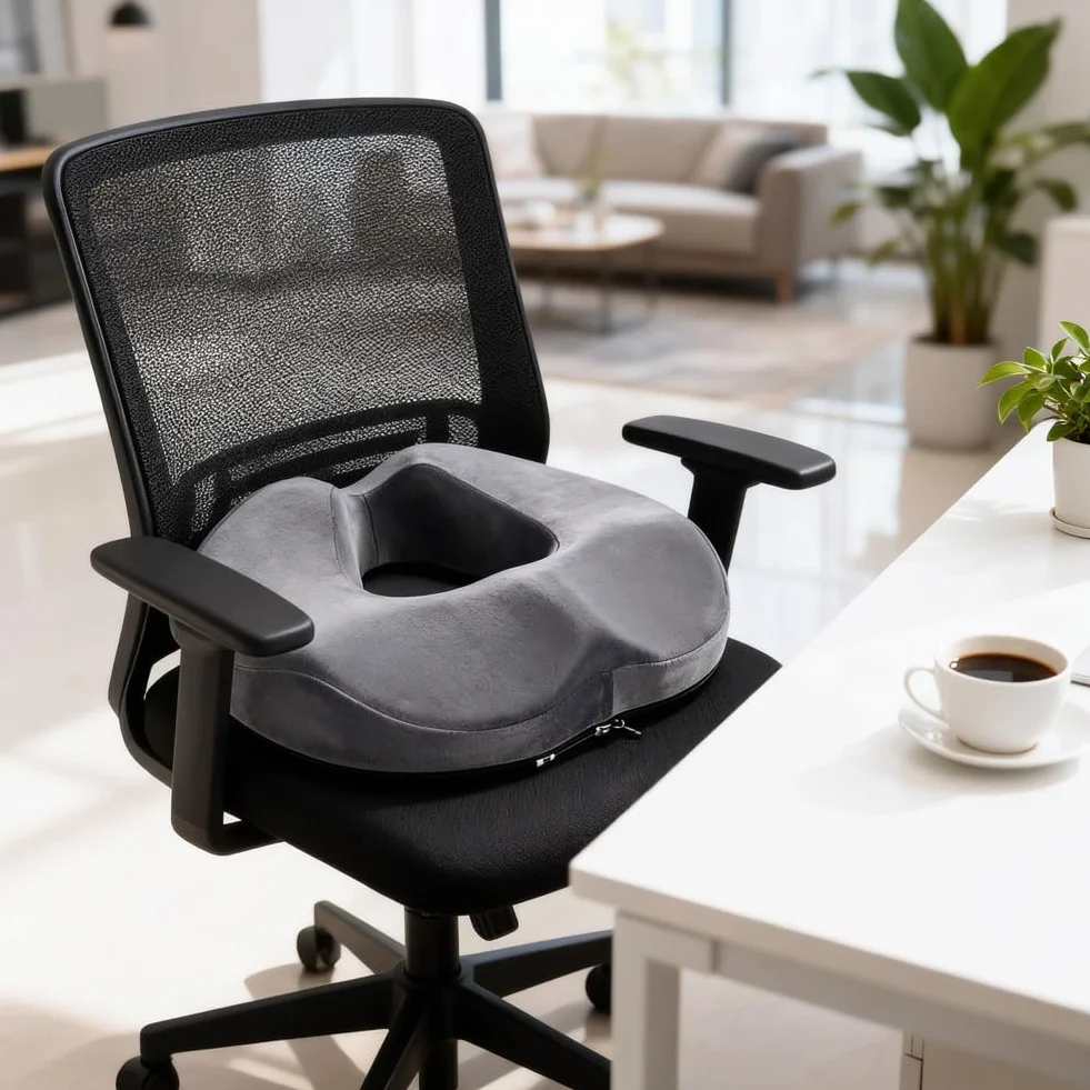 CEWROM Poduszka do siedzenia, ergonomiczna poduszka do siedzenia, z pianki z pamięcią kształtu, łagodzi nacisk poprzez długie siedzenie, poduszka pierścieniowa do krzeseł biurowych, wózków