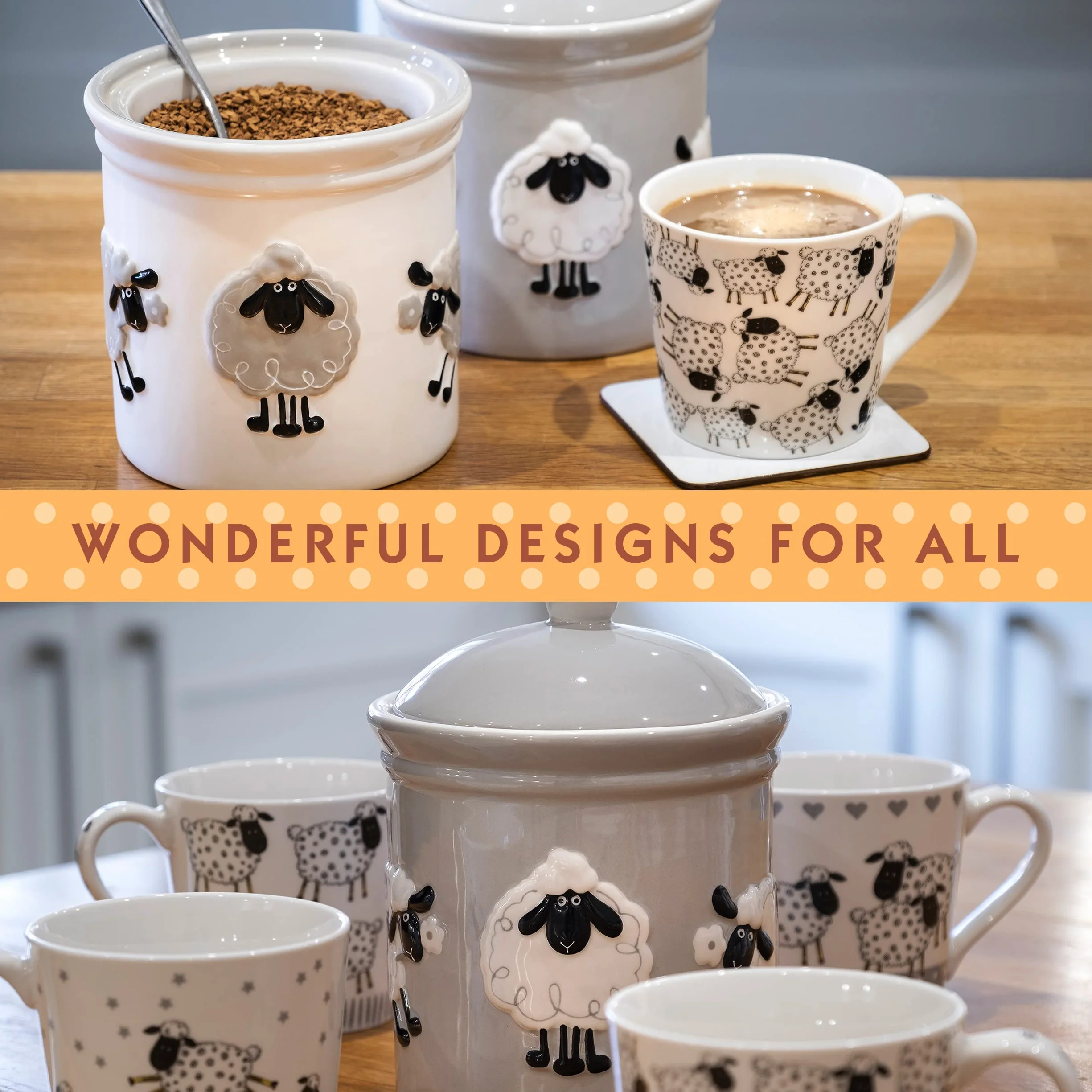Ceramic Storage Jar with Lid for Kitchen Animal Themed Sheep Gifts for Women (White Jar)