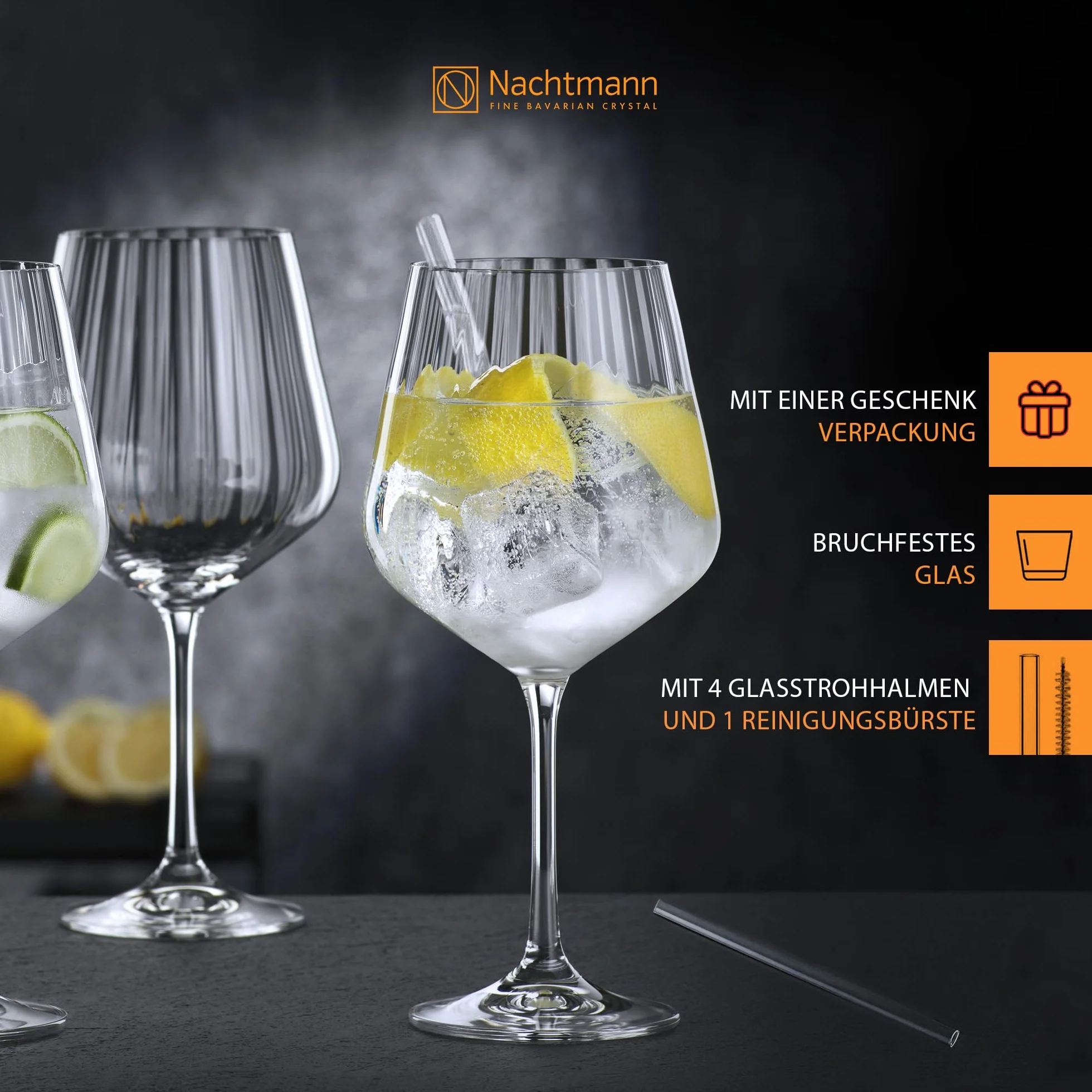 Spiegelau & Nachtmann 9-częściowy zestaw do ginu i toniku, 4 x szklanki 637 ml, szklane słomki, szczotka do czyszczenia