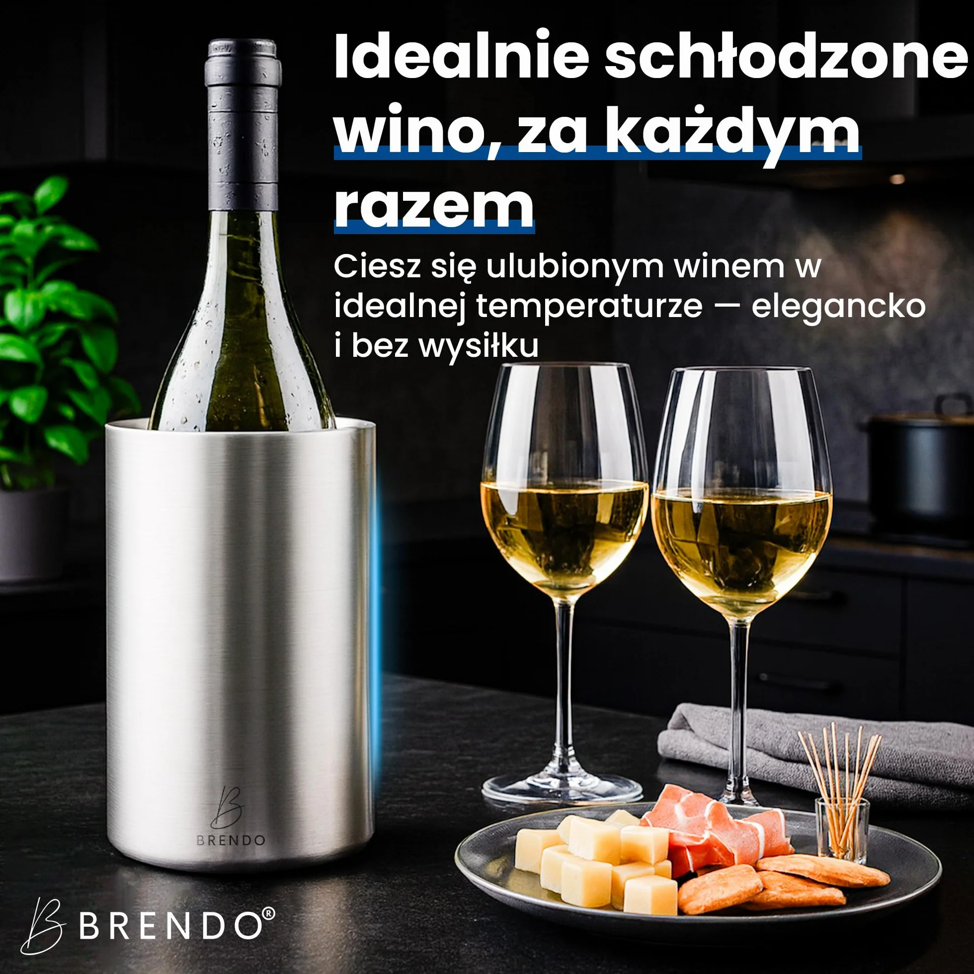 Brendo Chlodzarka do Wina Stal Nierdzewna Podwojna Scianka Izolowana | Chlodzarka do Butelki Wina Szampana i Napojow | Zestaw Prezentowy dla Mezczyzn i Kobiet Akcesoria do Wina Pomysl na Prezent