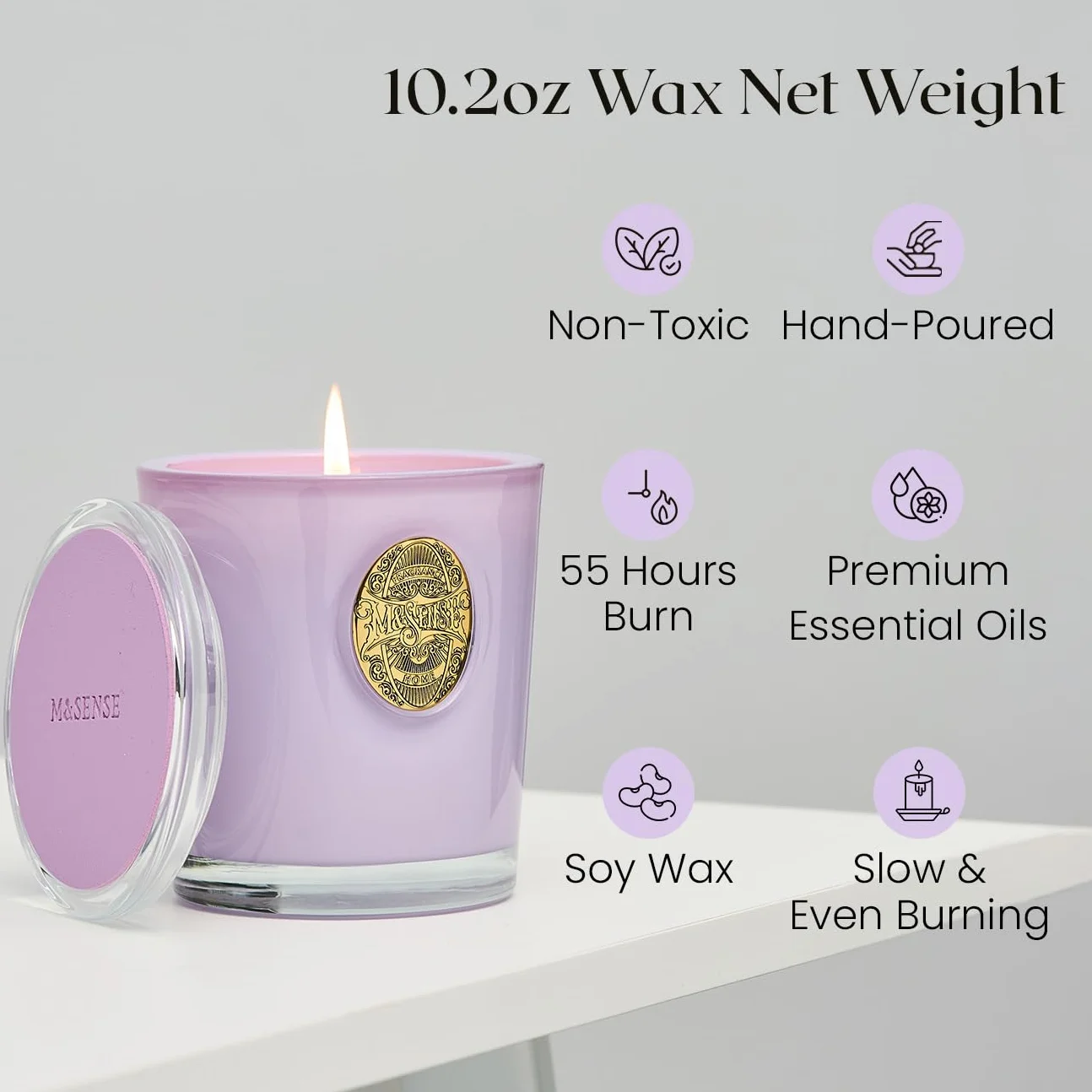 M&SENSE 10.2 oz Soy Wax Candle Lilac Blossom Scented 55 Hour Burn Aromatherapy Gift