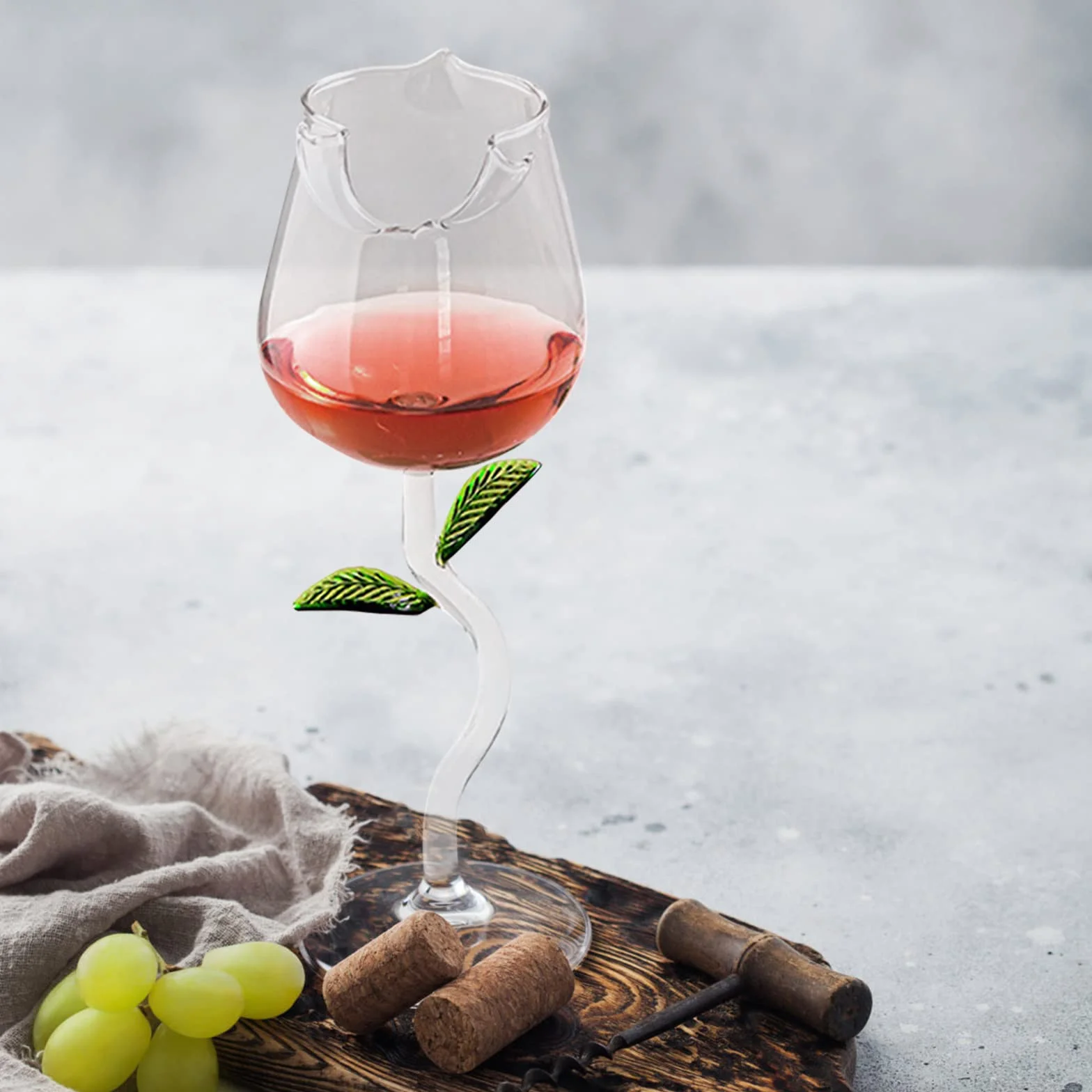 Kieliszek do wina różowego 150 ml z wzorem liści różowo-zielonym na imprezy wesela urodziny