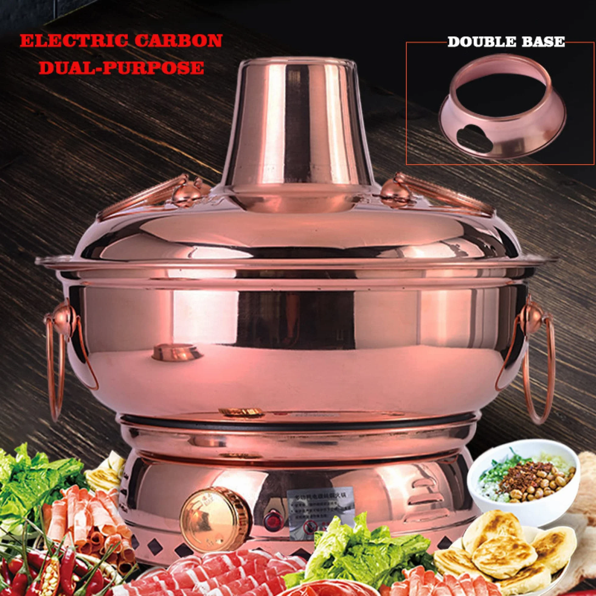 Vintage miedziany gorący garnek Shabu Shabu Shabu Hotpot z przegrodą elektryczną węgiel drzewny patelnia do zapiekania tradycyjny garnek do gulaszu garnek do zupy do gotowania gotowania/30 cm