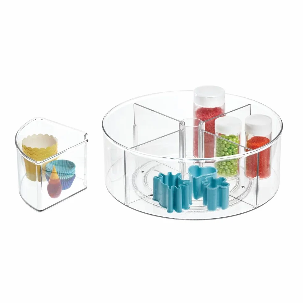 INTERDESIGN The Home Edit 29,2 cm gramofon Lazy Susan z 4 regulowanymi podzielonymi przegródkami, przezroczysty plastik z recyklingu