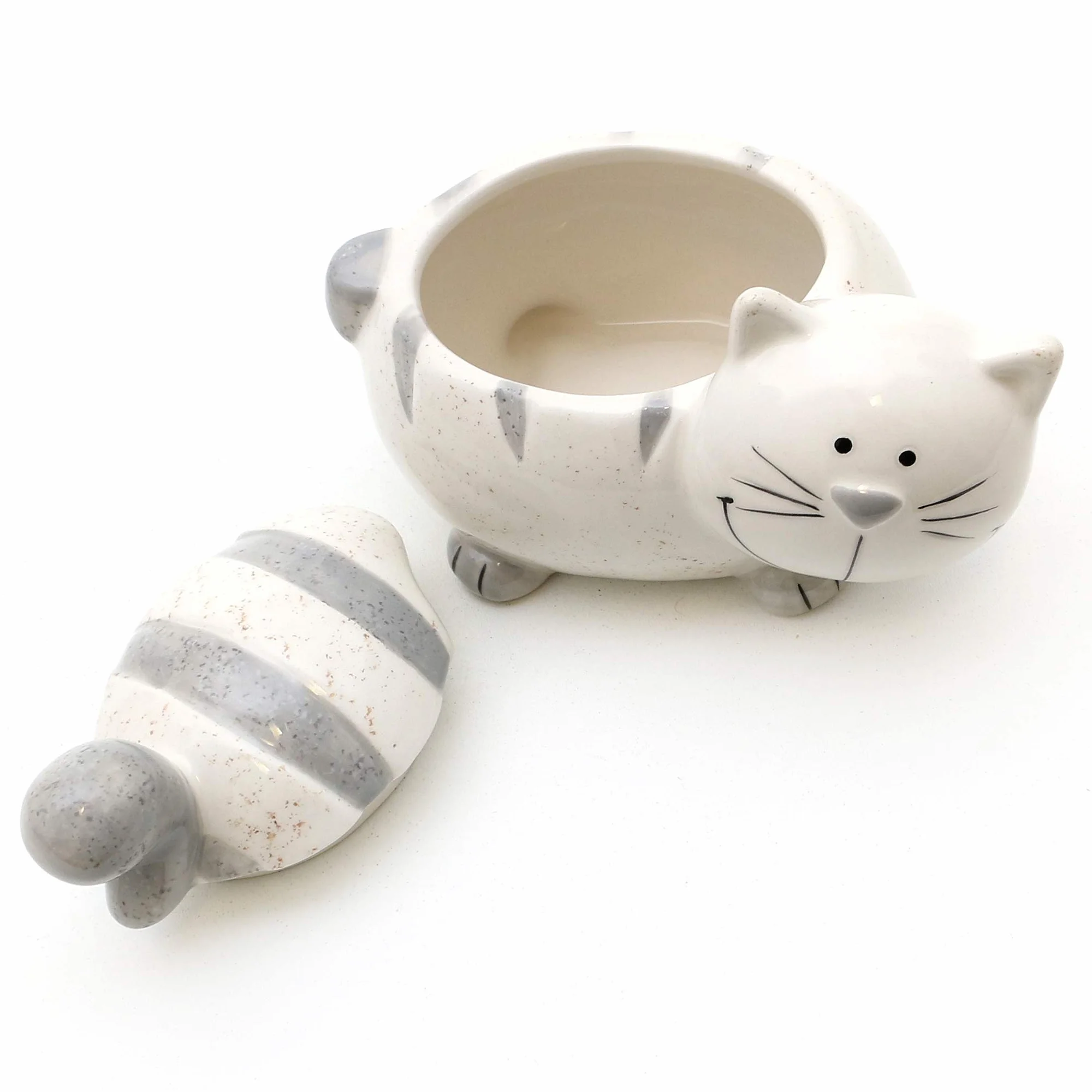 Dekohelden24 Ceramiczna puszka z pokrywką, jako kot, wymiary ok. 12 x 11 x 13 cm, szara