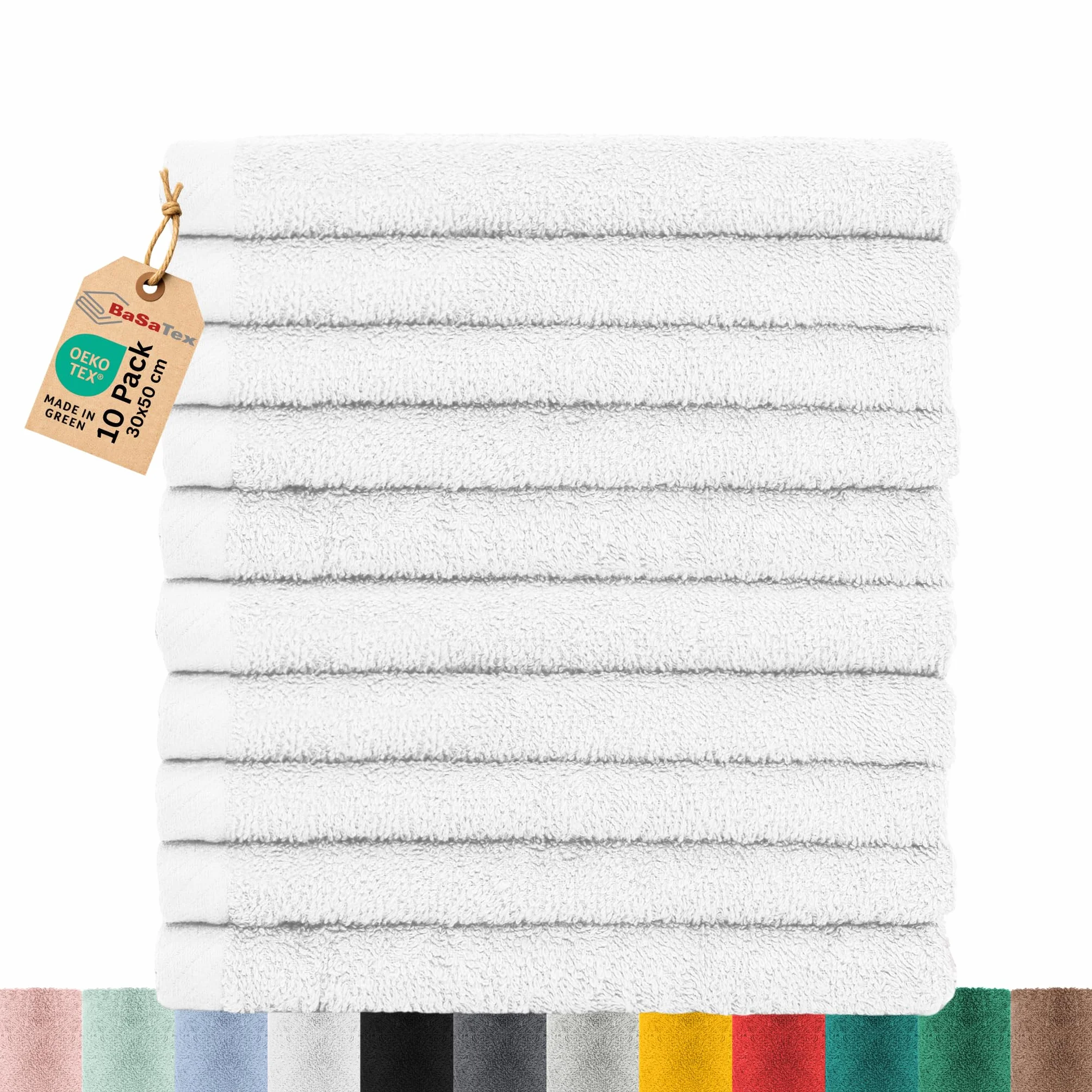 BaSaTex - Zestaw ręczników dla gości, 10 sztuk - ręczniki frotte z pętelką do zawieszenia z miękkiej bawełny o wymiarach 30 x 50 cm - ręczniki do mycia dla gości, certyfikat Öko-Tex Standard 100,