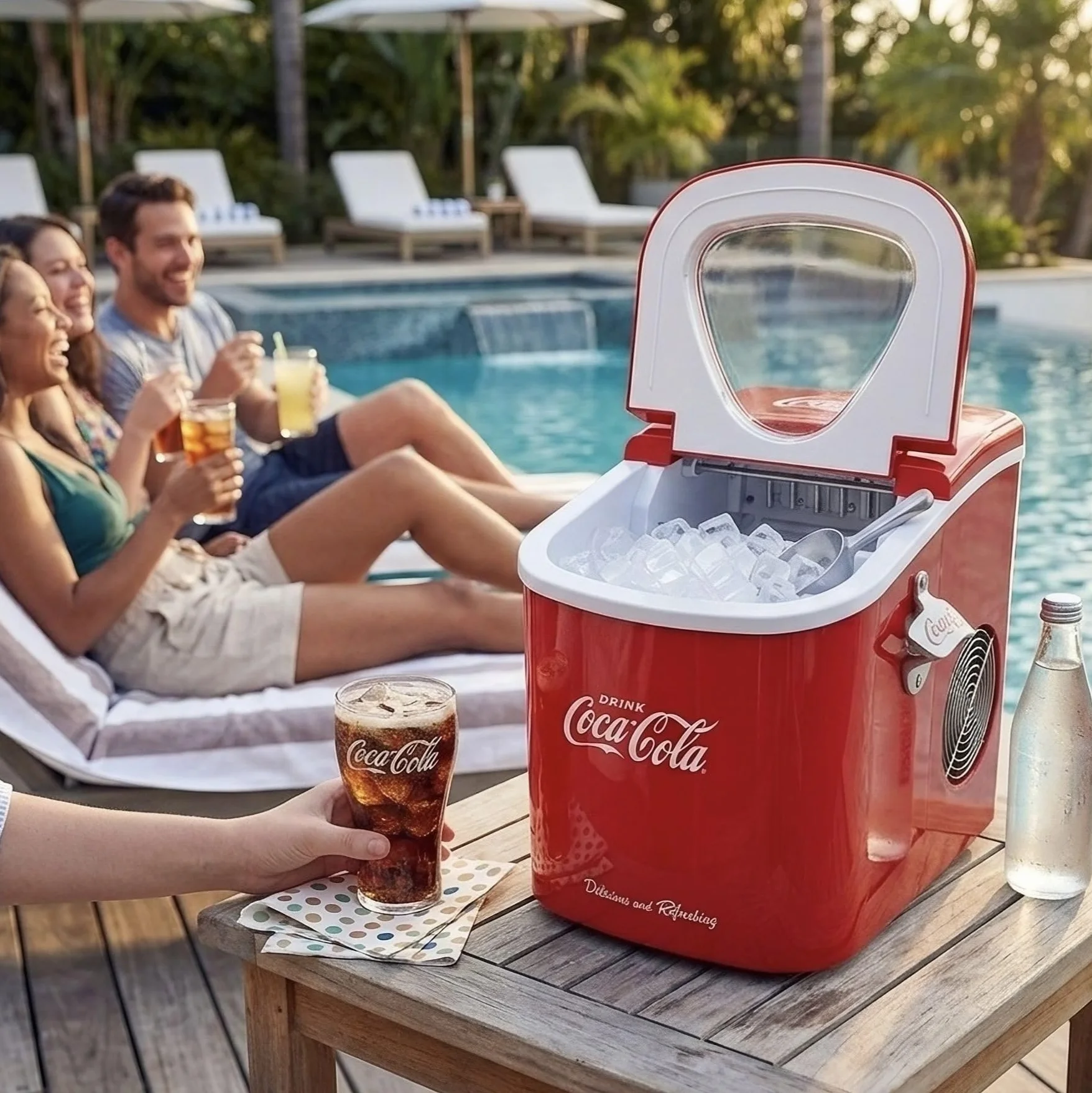 Salco Coca Cola kostkarka do lodu – maszyna do lodu w 2 rozmiarach – 12 kg kostek lodu dziennie – wzornictwo retro – przenośna kostkarka do kostek lodu do koktajli, napojów i imprez