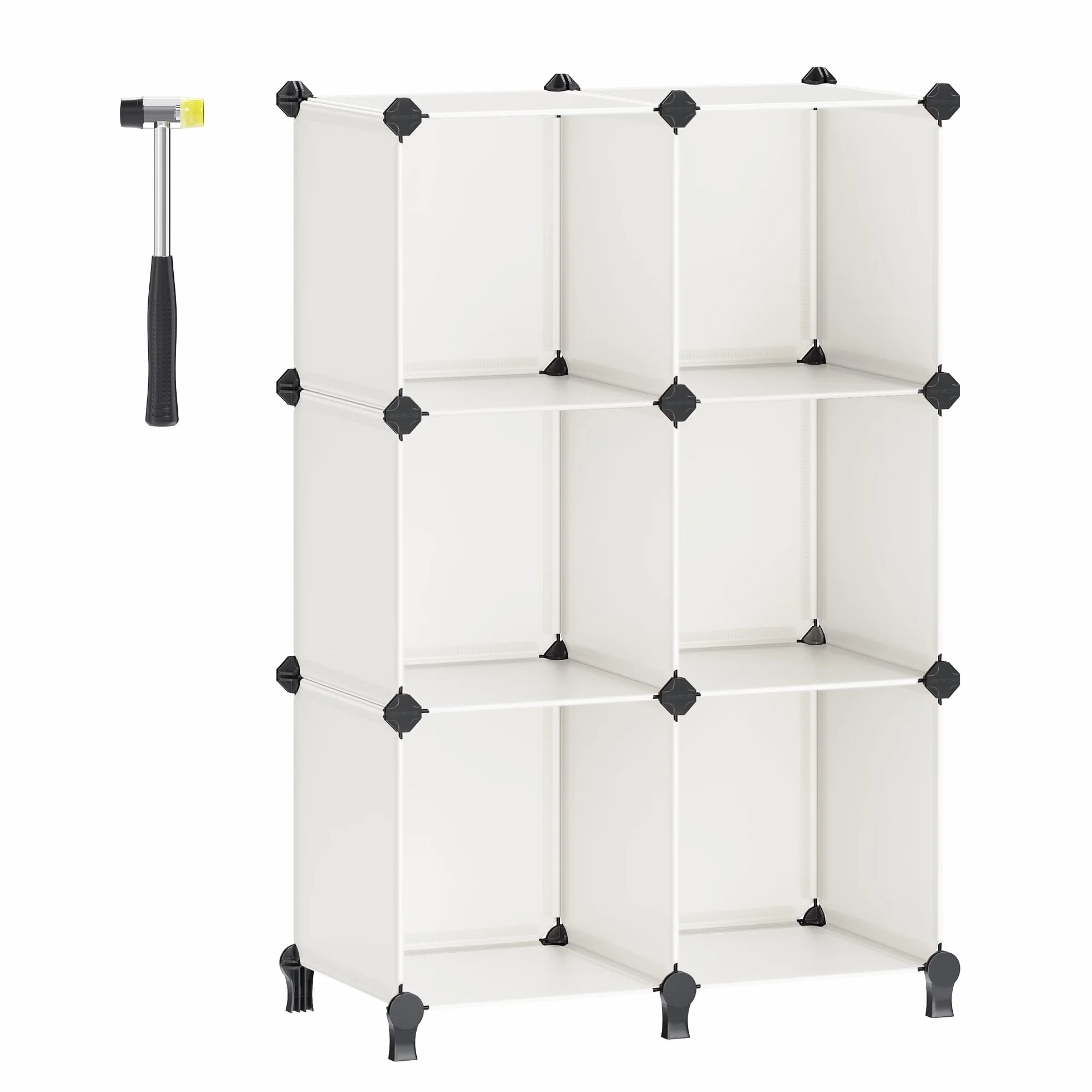 SONGMICS Modułowy organizer do przechowywania w kostce z tworzywa sztucznego, z nóżkami, stojak na buty, każda kostka 30 x 30 x 30 cm, do salonu, sypialni, gabinetu, z gumowym młotkiem, kremowo-biały