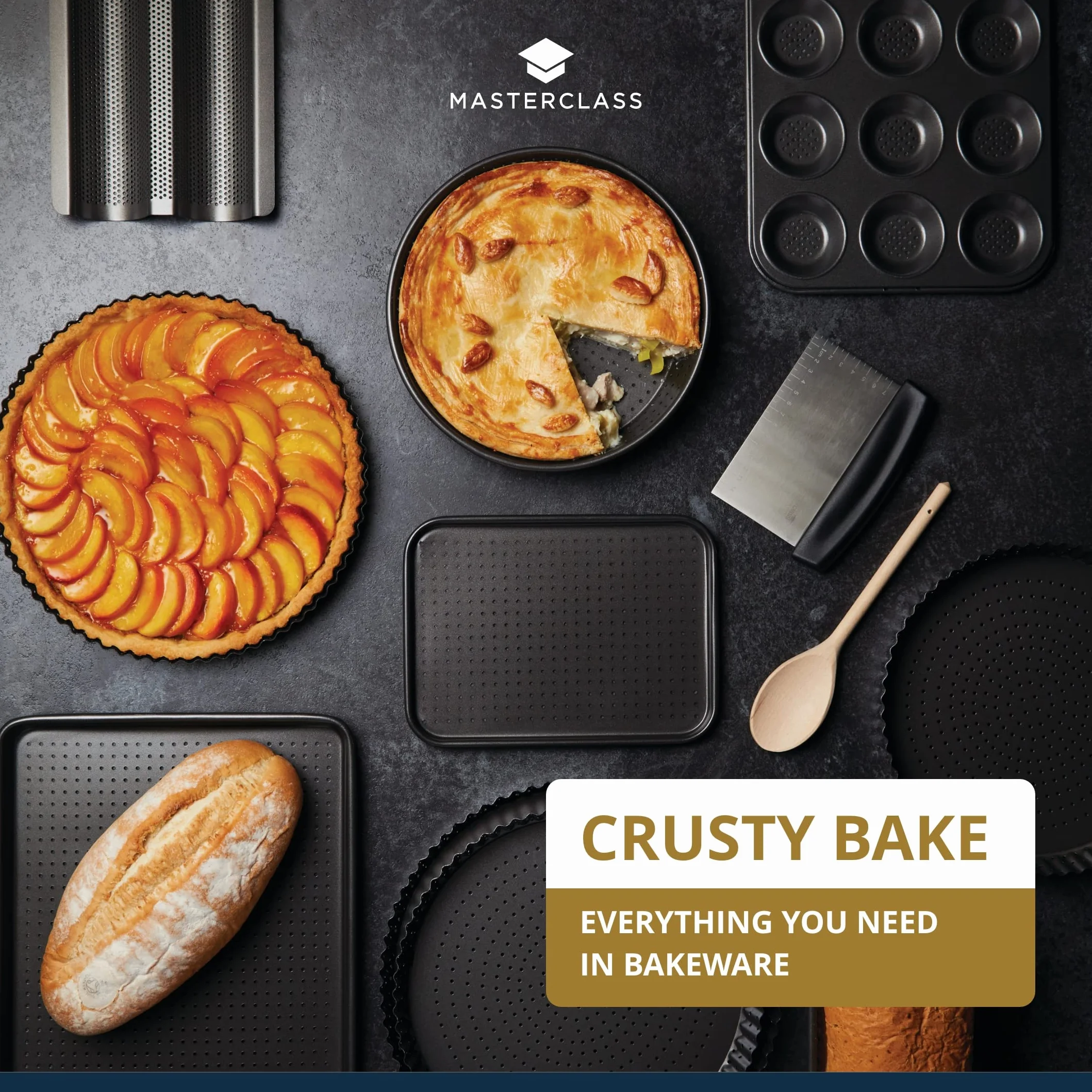 MasterClass Crusty Bake Perforowana forma do pieczenia chleba z powłoką nieprzywierającą bez PTFE, PFOA i BPA, wytrzymała stal węglowa 1 mm, 2 funty, 21 cm x 11 cm x 7 cm, szara