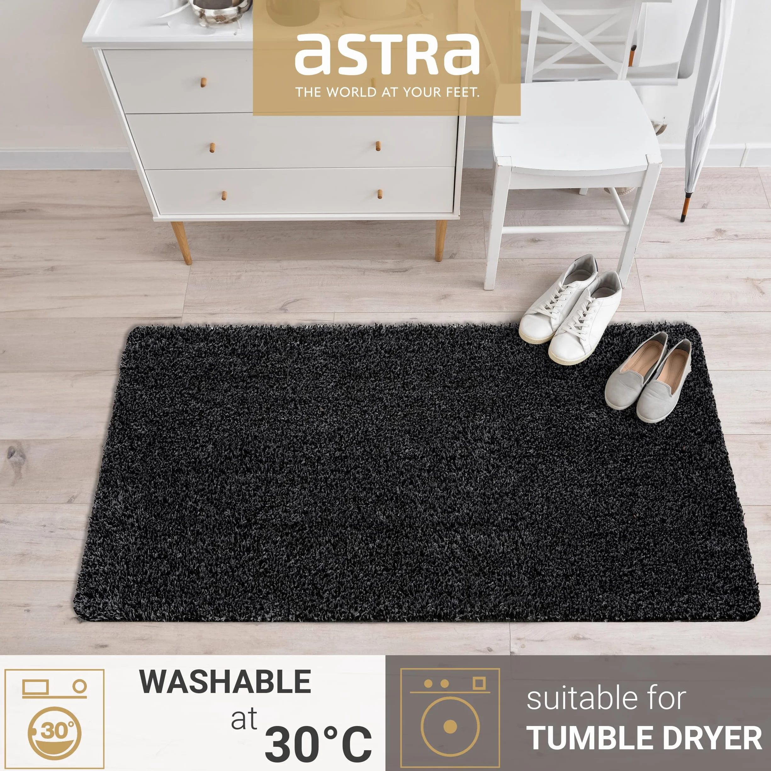 Astra Wycieraczka antypoślizgowa od wewnątrz – zrównoważona mata zatrzymująca brud, nadaje się do prania w temperaturze 30°C, bez PCW, wycieraczka łatwa w utrzymaniu – wycieraczka 40 x 60 cm