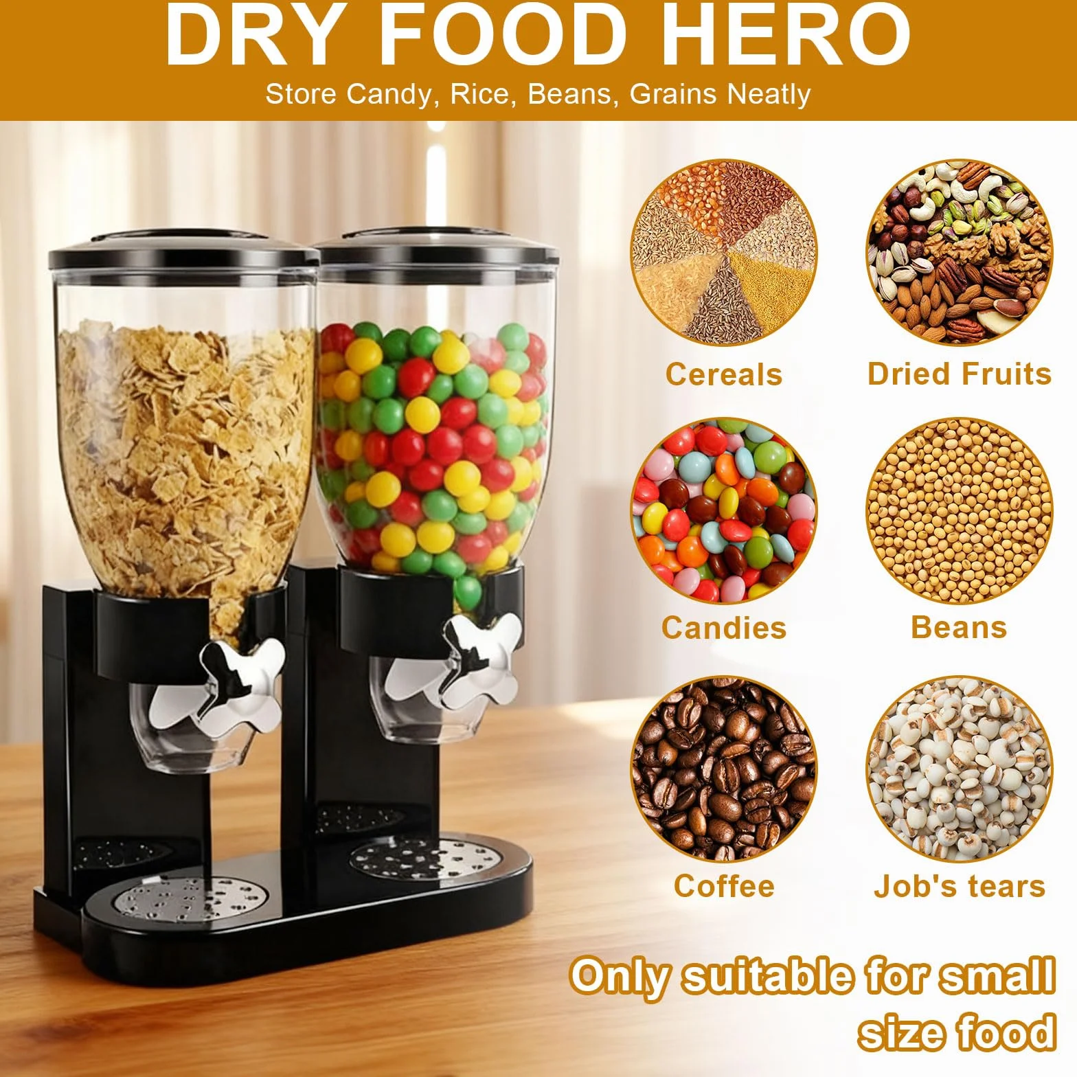 Cereal Dispenser 2 l, hermetyczny dozownik musli do organizacji przestrzeni kuchennej, dozownik do musli, zestaw 2 hermetycznych pojemników na musli, ryż, ziarna, słodycze, ziarna kawy