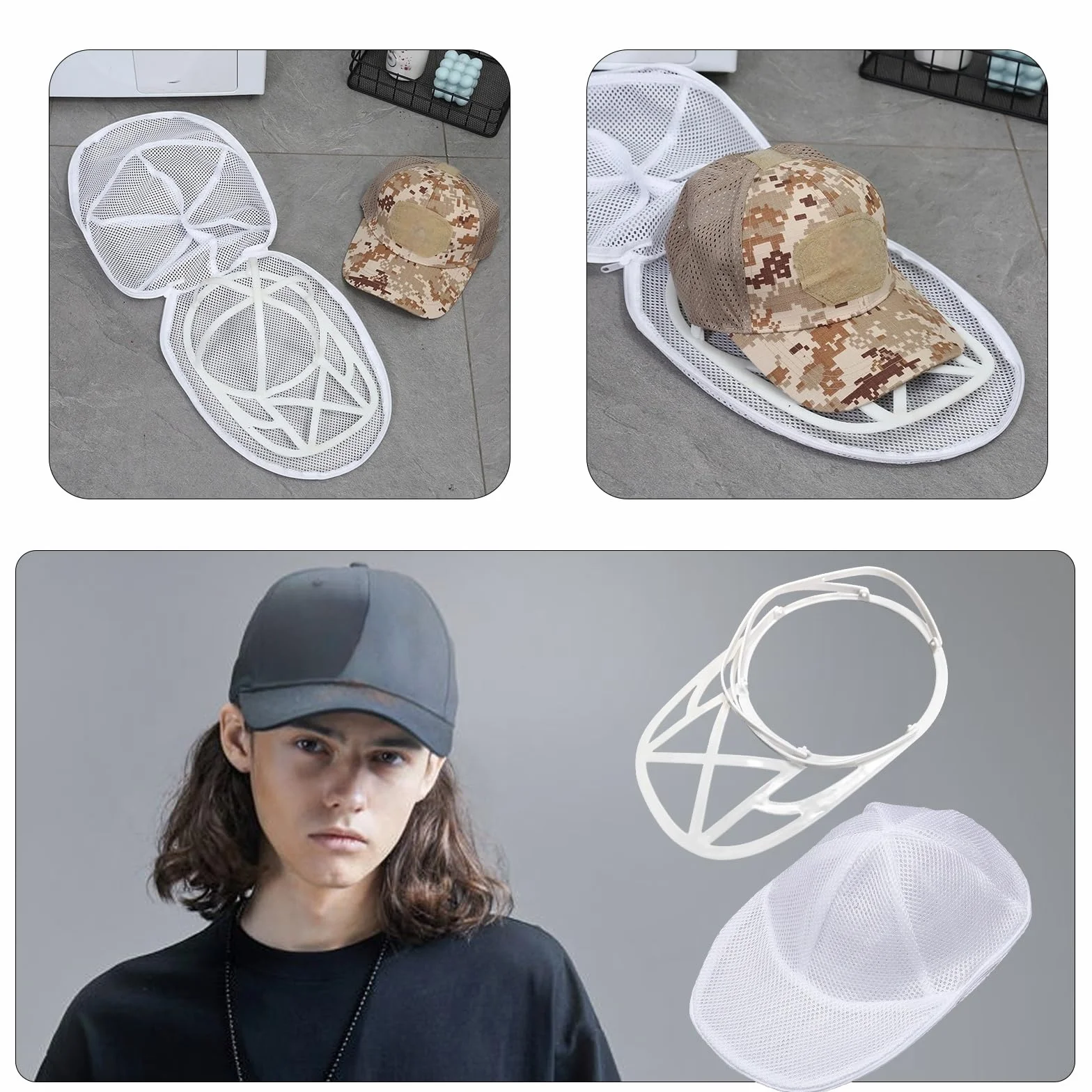 Czapka z daszkiem do pralki, klatka do czyszczenia czapek, składany stojak na czapkę do pralki i mycia naczyń, uchwyt ochronny do czapki z daszkiem z ramą do prania