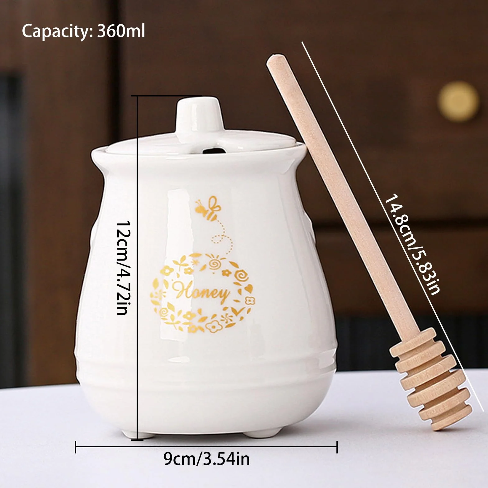 Garnki na miód, ceramiczny, 300 ml, z pokrywką i łyżeczką do miodu, 3 x do kuchni, salonu, na miód i syrop, porcelanowy pojemnik na miód do przechowywania (biały)