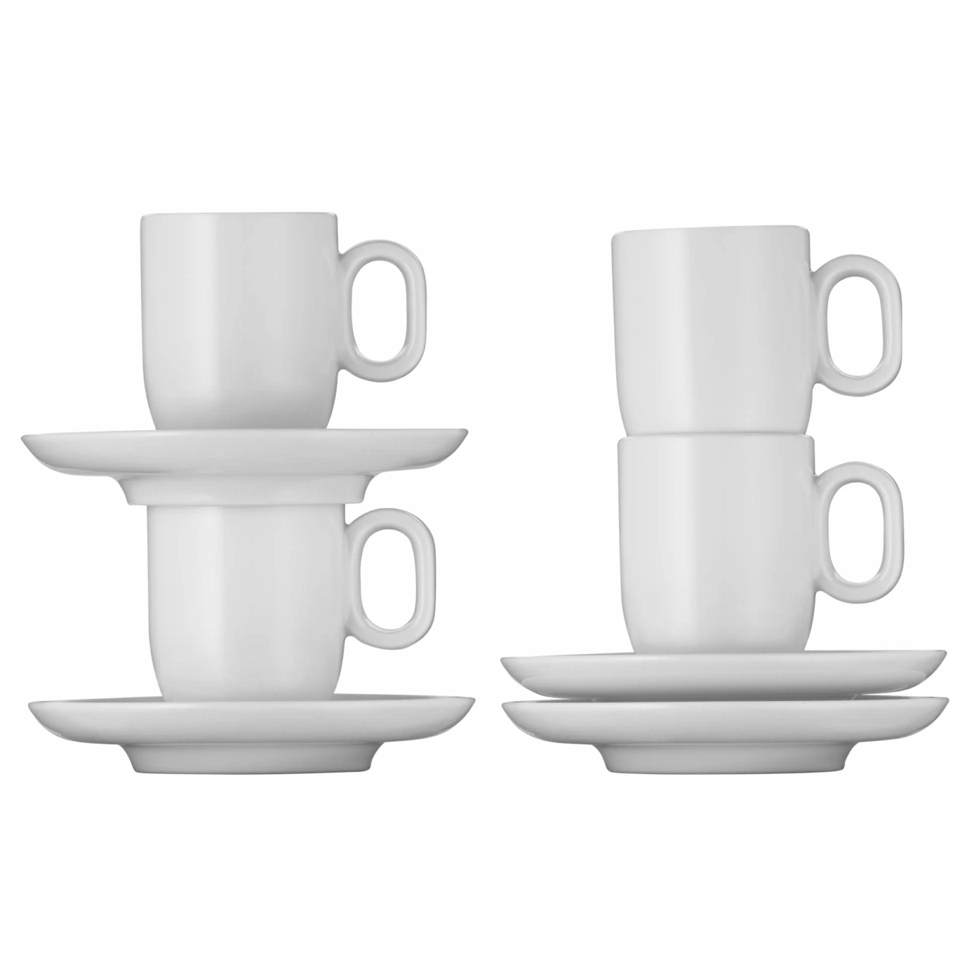 WMF Barista 4-częściowy zestaw filiżanek do kawy, dwie filiżanki do kawy 60 ml, ze spodkami do espresso, porcelany, szklanek do kawy, filiżanek do espresso, nadają się do mycia w zmywarce, kolor biały