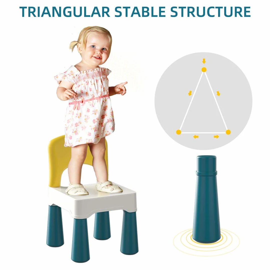 burgkidz Krzesło dziecięce, plastikowe krzesło dla malucha z ulepszonym ergonomicznym oparciem dla dzieci, pasuje do stołu z klocków, odpowiednie dla chłopców i dziewcząt do siedzenia, makaronik