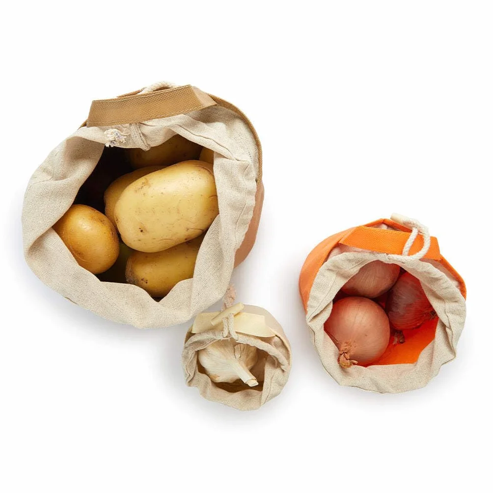 Balvi The Veggies torba na warzywa zestaw 3 torebek przepuszczających powietrze z uchwytami do zawieszenia bawełna/P