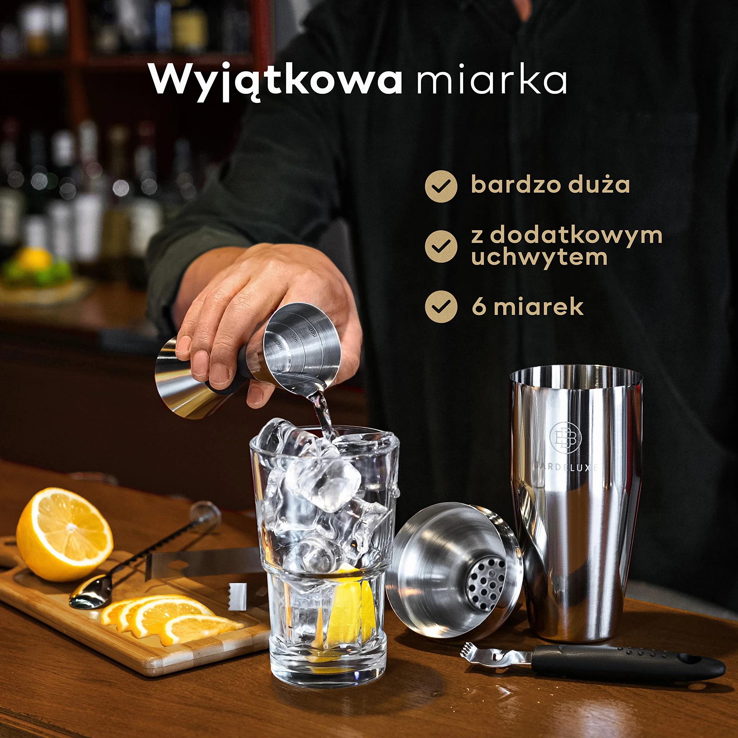BarDeluxe® Zestaw Barmanski, 12-częściowy, Zestaw Koktajlowy, Shaker do Koktajli 750 ml | W Zestawie Eleganckie Pudełko Upominkowe, Torba do Przechowywania i Książka z Przepisami (Srebro)