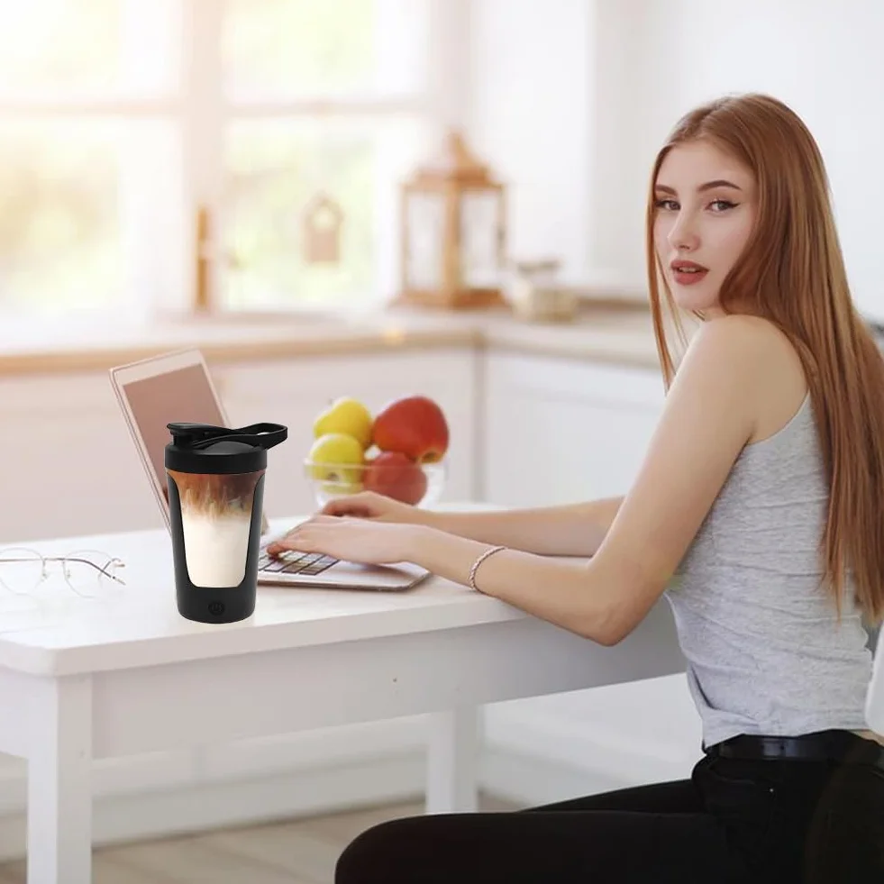 LOMUG Elektryczny shaker do białek 450 ml automatyczny mikser proteinowy ładowany USB czarny