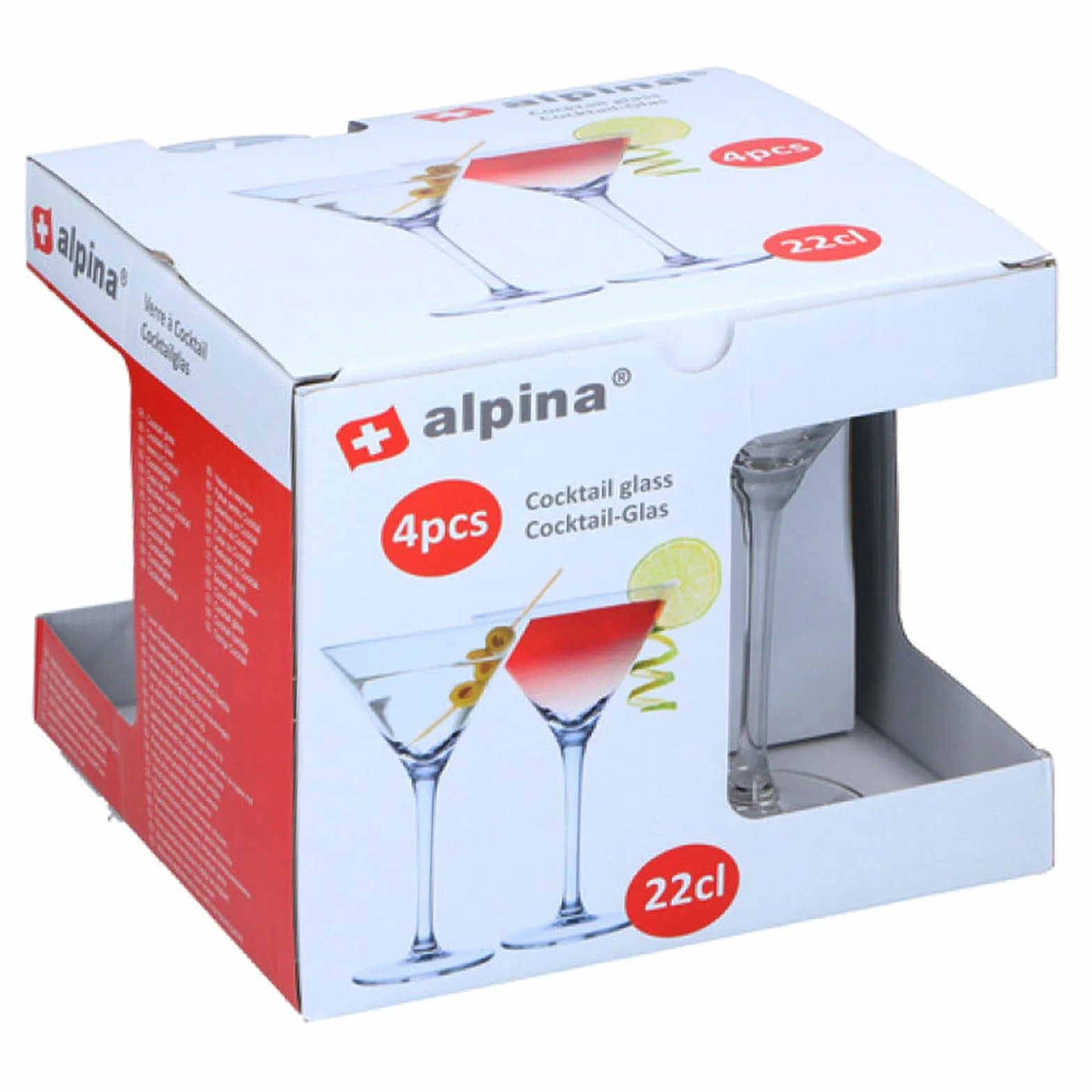 alpina Zestaw kieliszków do Martini składający się z 4 szklanek do martini – idealne do espresso Martini i Margarita – 22 cl – szkło