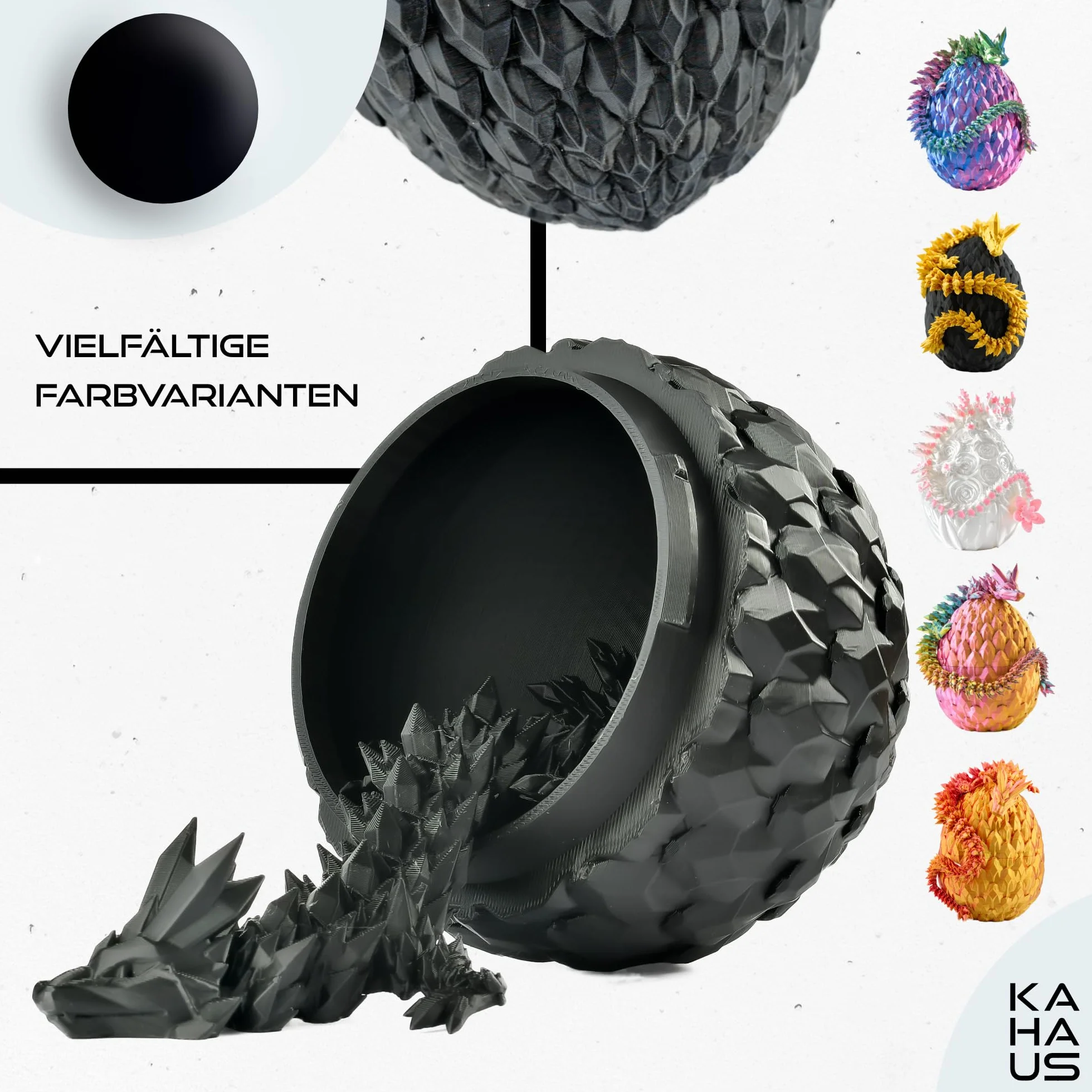 Smok 3D w jajku – jajko smoka ze smokiem, 30 cm, duże jajko 10 cm, wykluwający się smok niespodzianka w kolorze czarnym, ruchoma zabawka fantasy i figurka kolekcjonerska dla dzieci i dorosłych