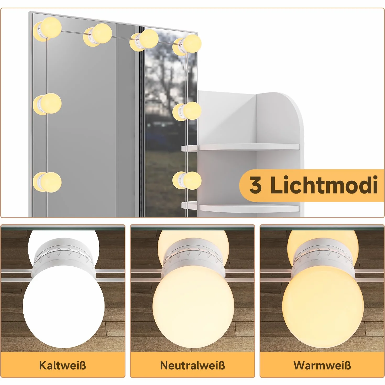 Toaletka z lustrem, toaletka z oświetleniem LED, 70 x 40 cm, dla kobiet i dzieci, z szufladami i otwartymi półkami, wysokość 140 cm (czarna)