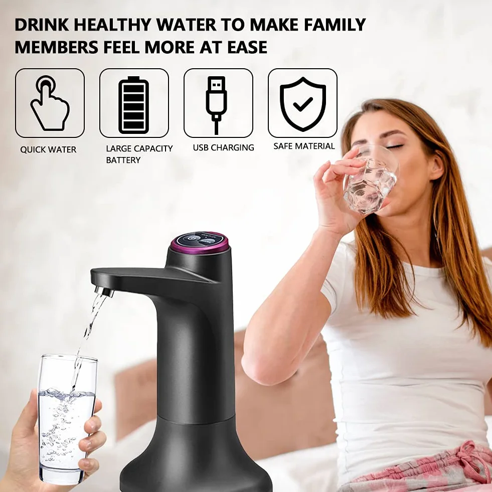 Eachbid Dozownik wody, podwójny, ładowany przez USB, do uniwersalnych butelek 2-5 l, czarny