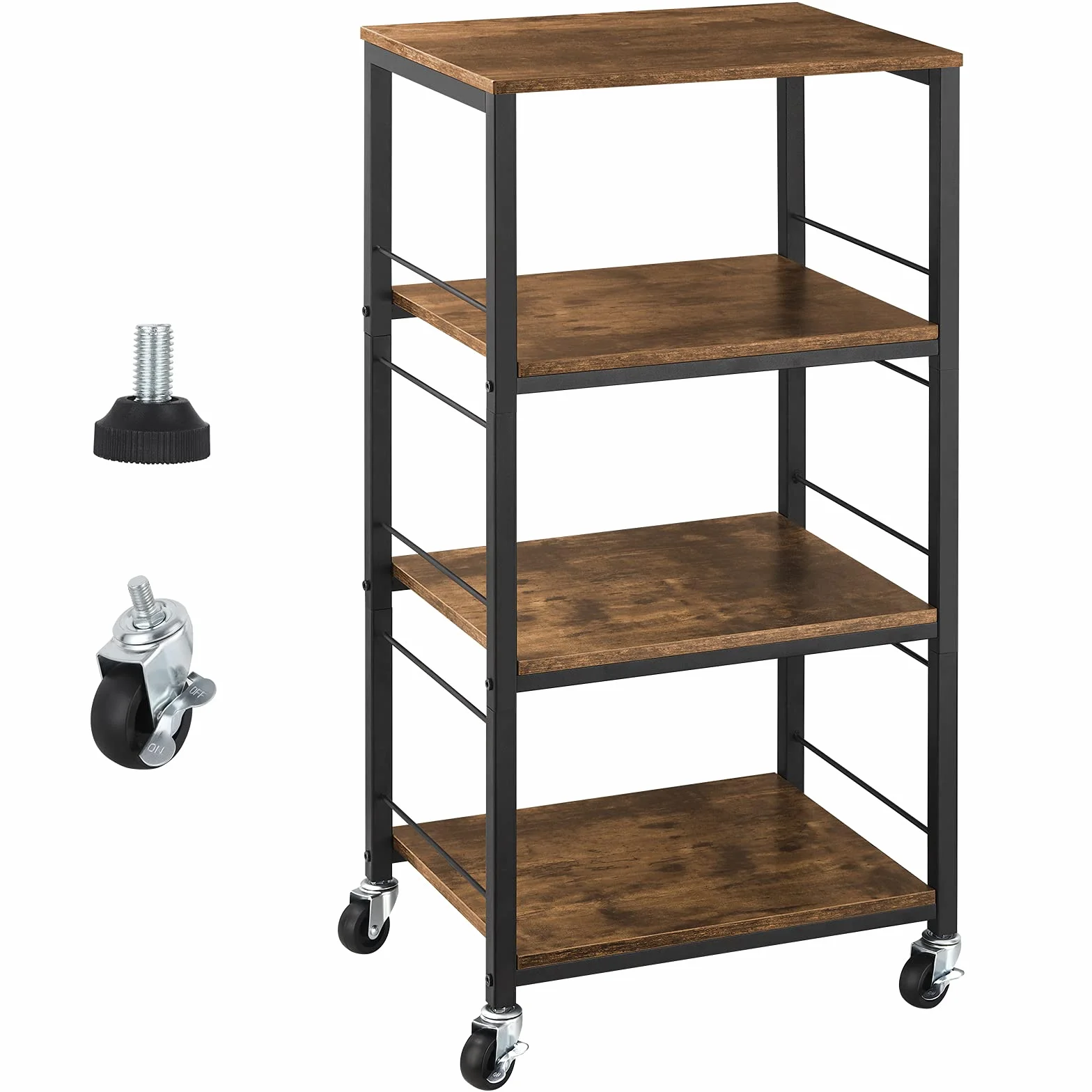 YBING Wózek kuchenny na kółkach, wózek na kółkach z organizerem do przechowywania, 4-poziomowy wózek do serwowania w gospodarstwie wiejskim, stojak z drewnianymi półkami stołowymi, do łazienki, biura