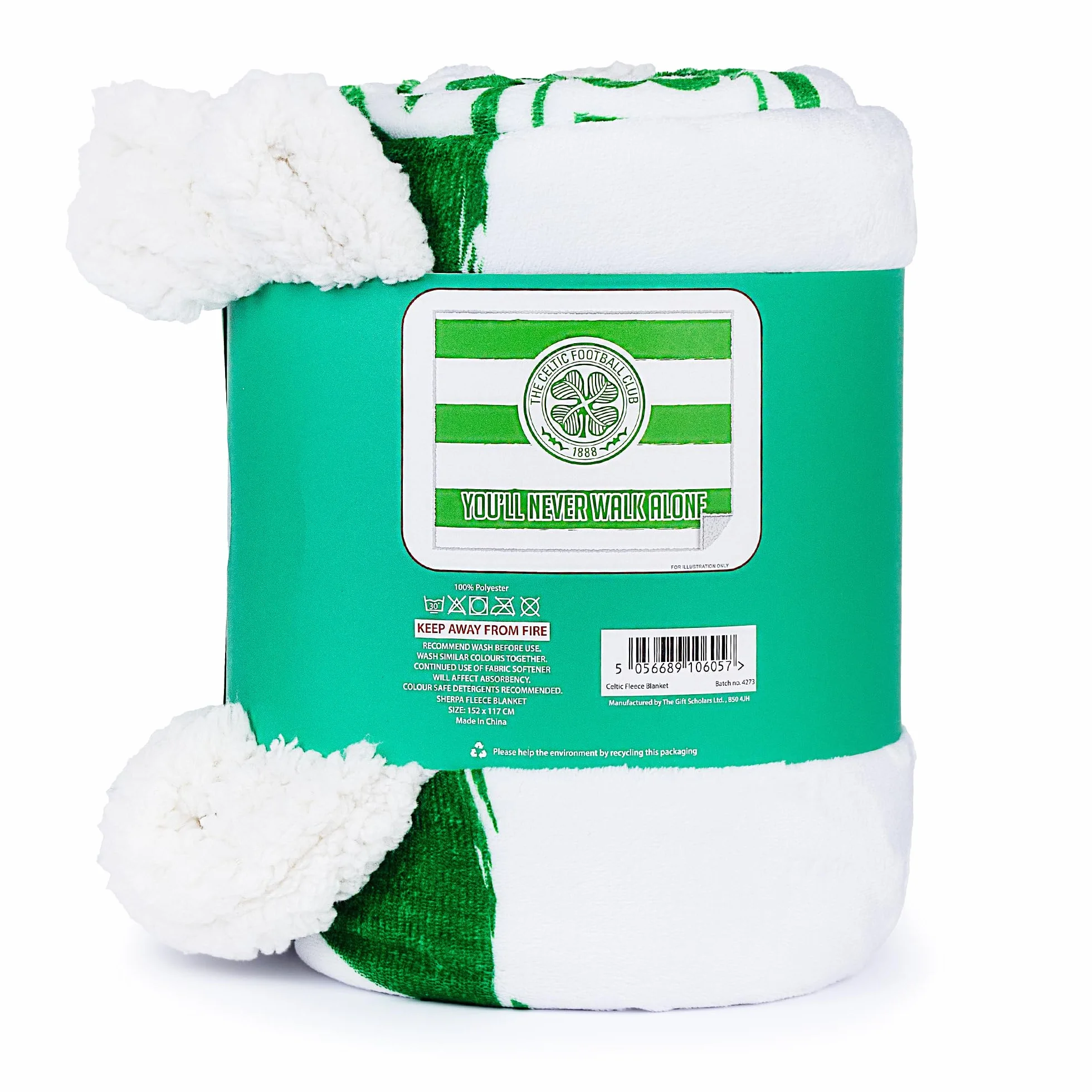 Celtic FC Sherpa koc polarowy – 152 x 117 cm, "You'll Never Walk Alone", oficjalny produkt dla szkockiego klubu Premier SPL
