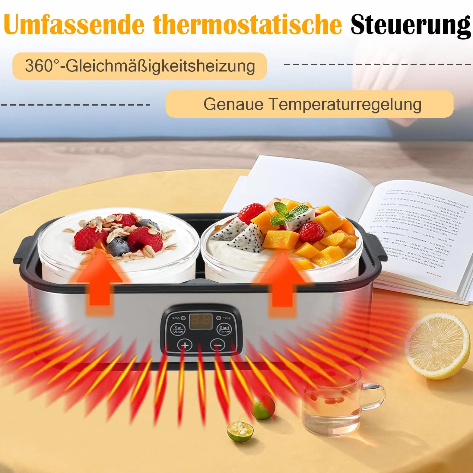 Urządzenie do przygotowywania jogurtów, 2 l, automatyczna cyfrowa maszyna do jogurtów z 2 szklankami, urządzenie do jogurtu z timerem i regulacją temperatury, do jogurtu greckiego, sera, natto, wina